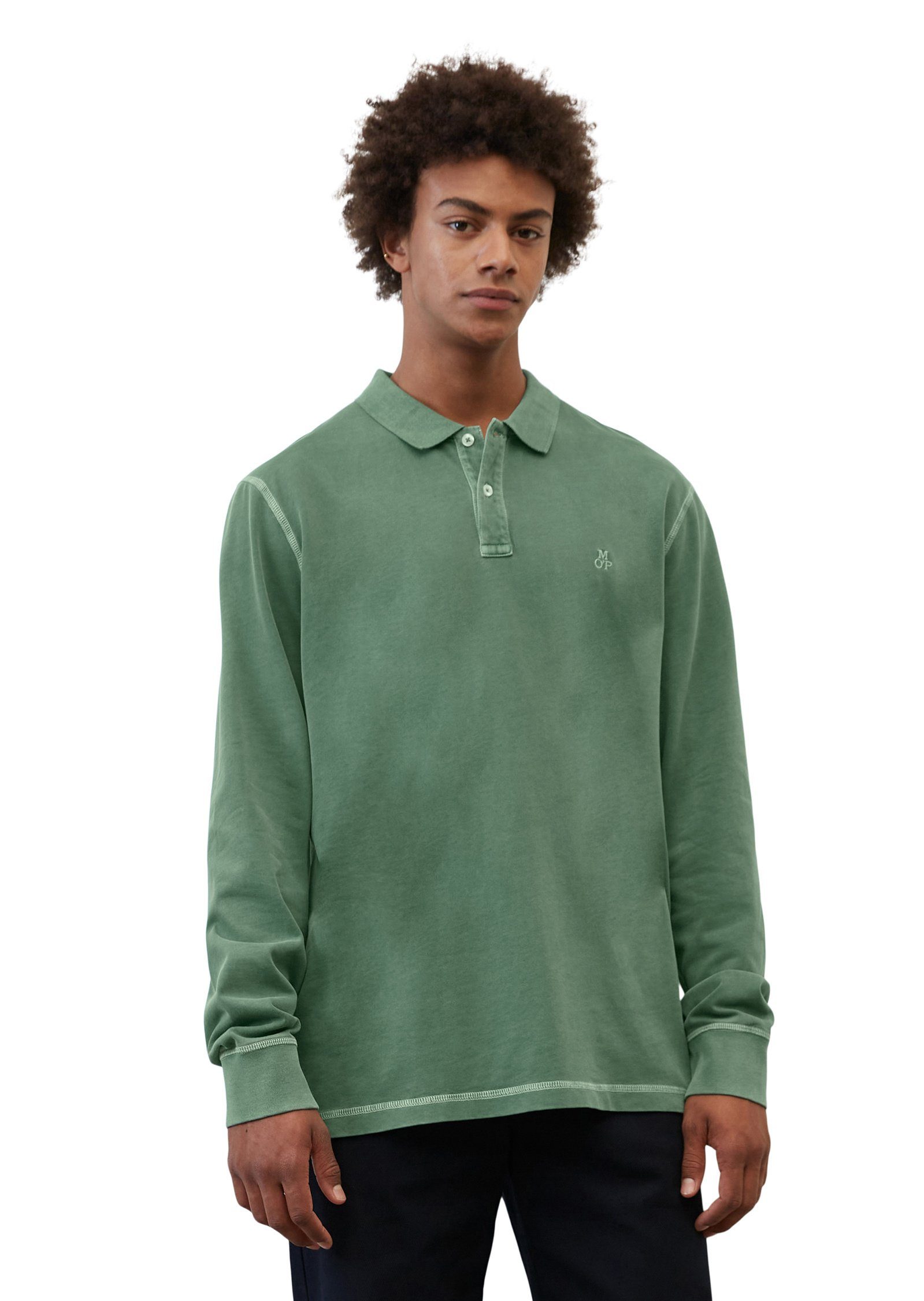 Marc O'Polo Langarm-Poloshirt aus softer Bio-Baumwolle dunkelgrün