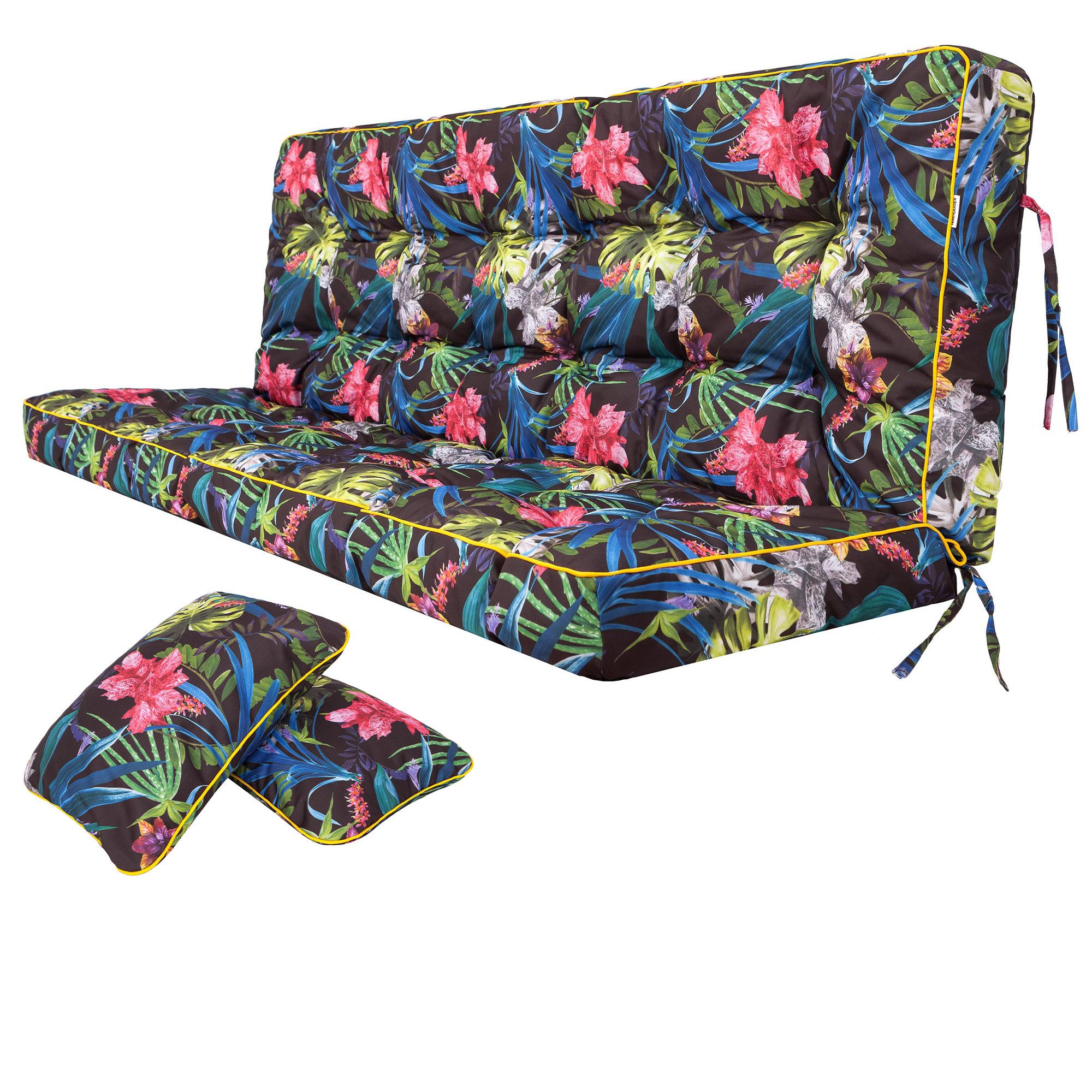 Hobbygarden Bankauflage Polsterauflage POLA 100, 120, 150 oder 180 cm, für Gartenbank & Hollywoodschaukel inkl. 2 Seitenkissen