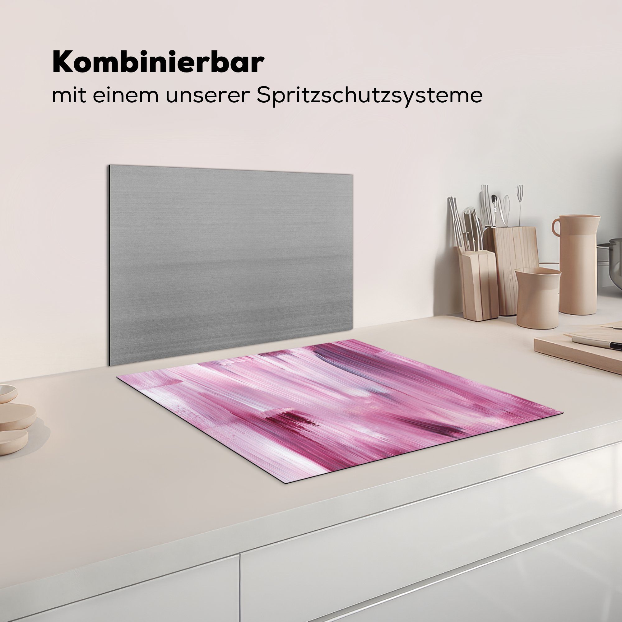 Herdblende-/Abdeckplatte Farbe Mobile Arbeitsfläche MuchoWow - Vinyl, 60x52 tlg), Farben Rosa, cm, Ceranfeldabdeckung nutzbar, (1 -