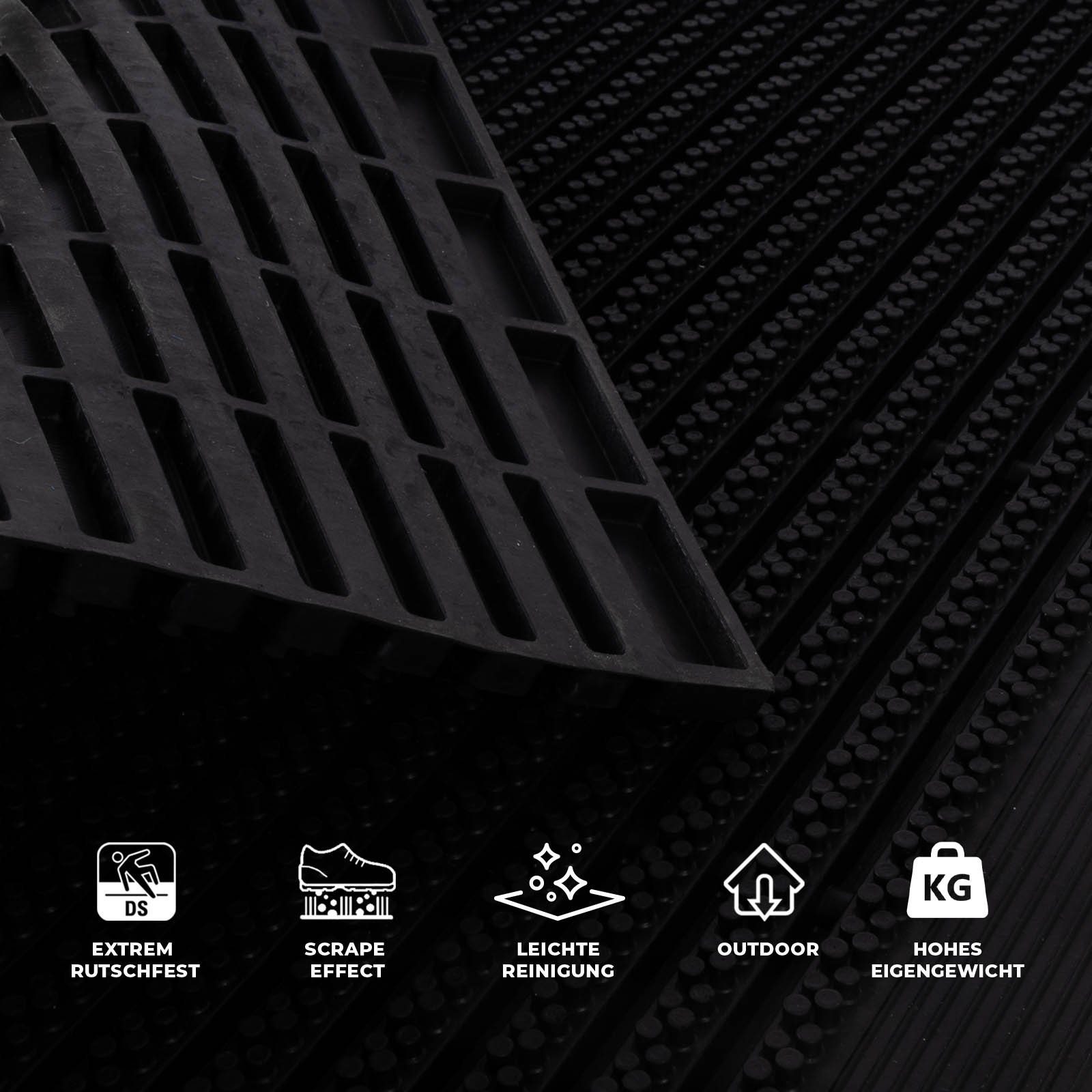 Kubus Fußmatte Wetterfest, mit abgeschrägter Anlaufkante, Rechteckig, Höhe: 20 mm, Hohe Bodenhaftung