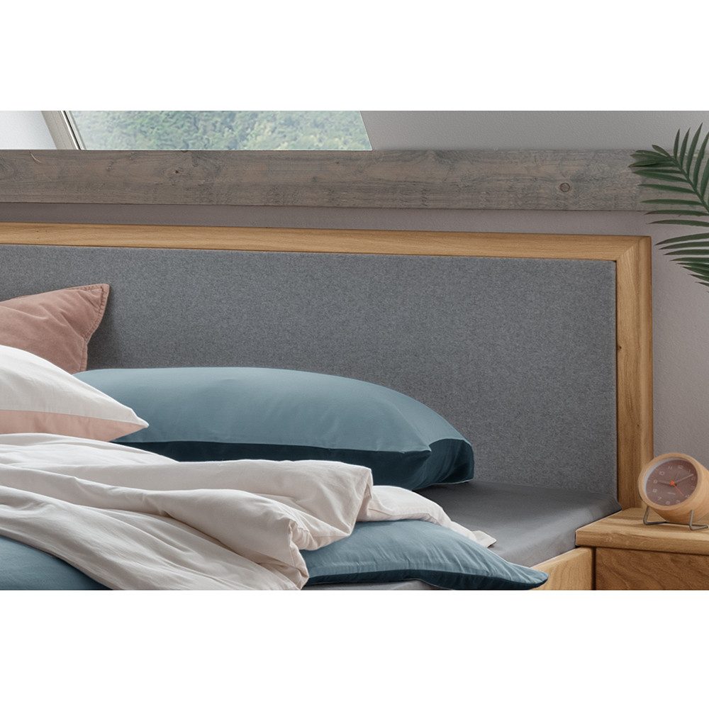 Lomadox Bettgestell AVELLINO-137, Doppelbett Ehebett Jugendbett Nachtschrank Massivholz 140x200 cm Eiche