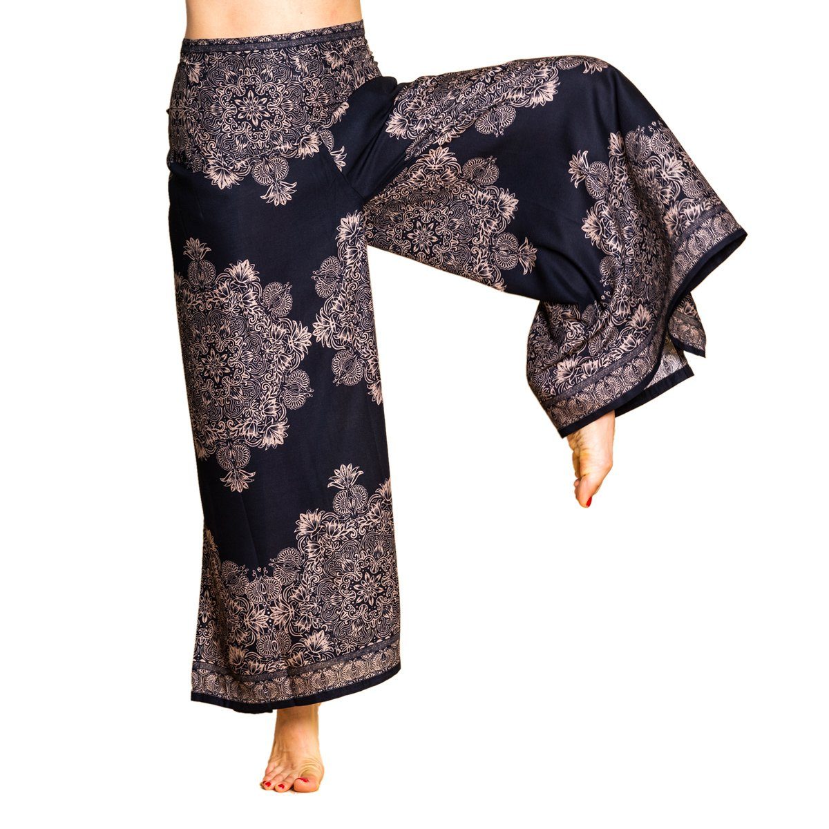 Hosenrock Peacock Design Wickelhose PANASIAM Palazzohose aus im Hose langer Stoffhose Haremshose Pareo V2-schwarz Viskose natürlicher Sunshine Pants Boho