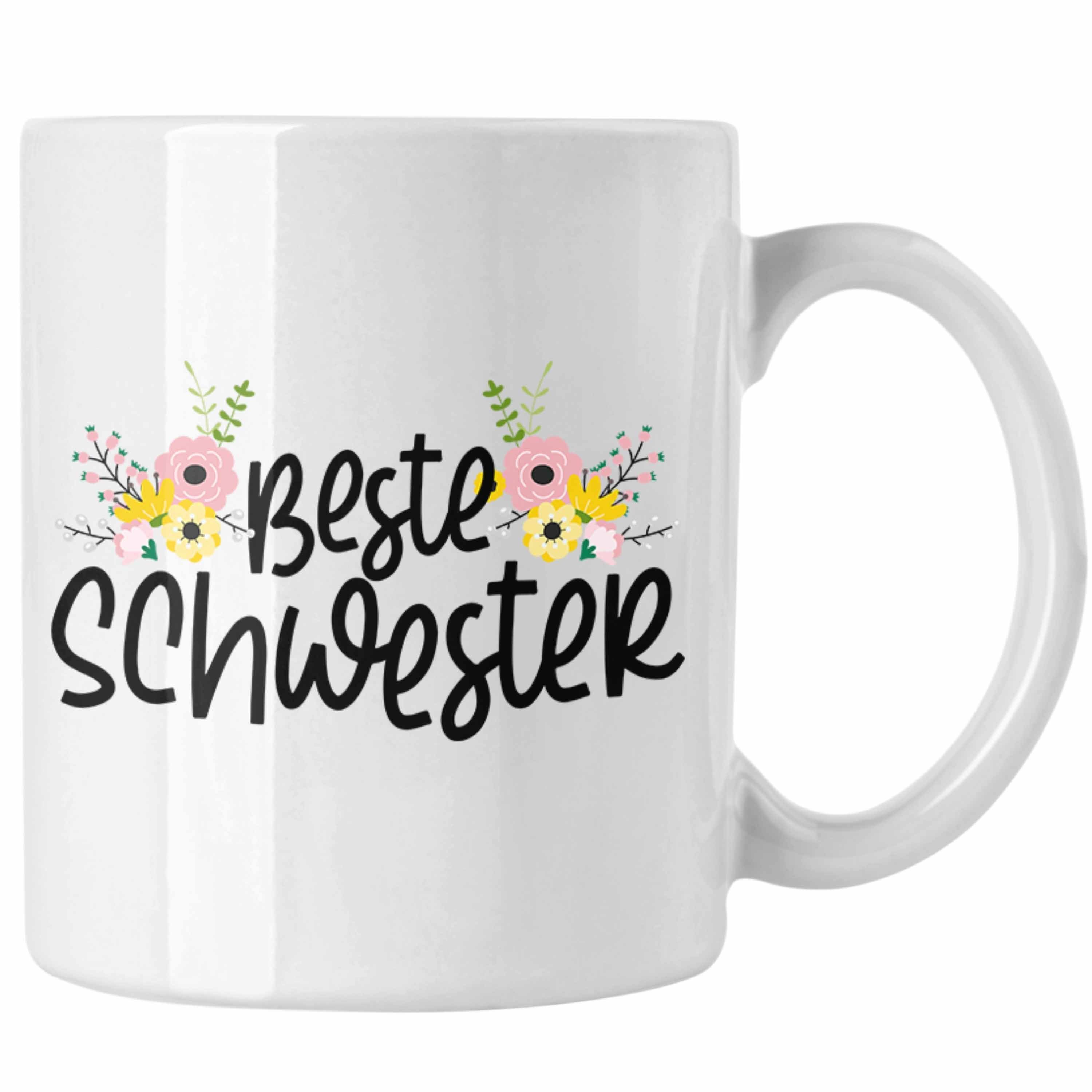 Trendation Tasse Trendation - Beste Schwester Tasse Geschenk Schwesterherz Lustiger Spruch Geburtstag Schwester Weiss