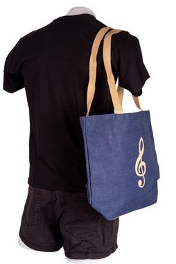 Hitaishi Creative Tragetasche, blaue Jutetasche mit langen Henkeln und Violinschlüssel in beige