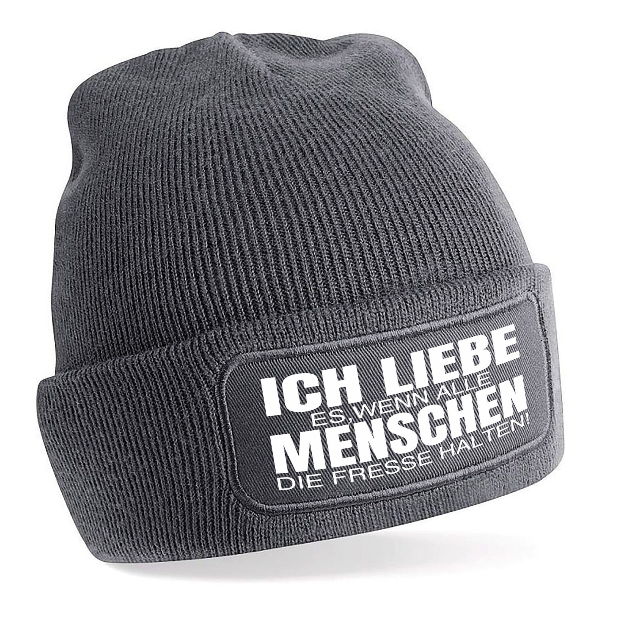 Beanie Strickmütze mit Spruch ICH LIEBE ES WENN ALLE MENSCHEN DIE FRESSE
