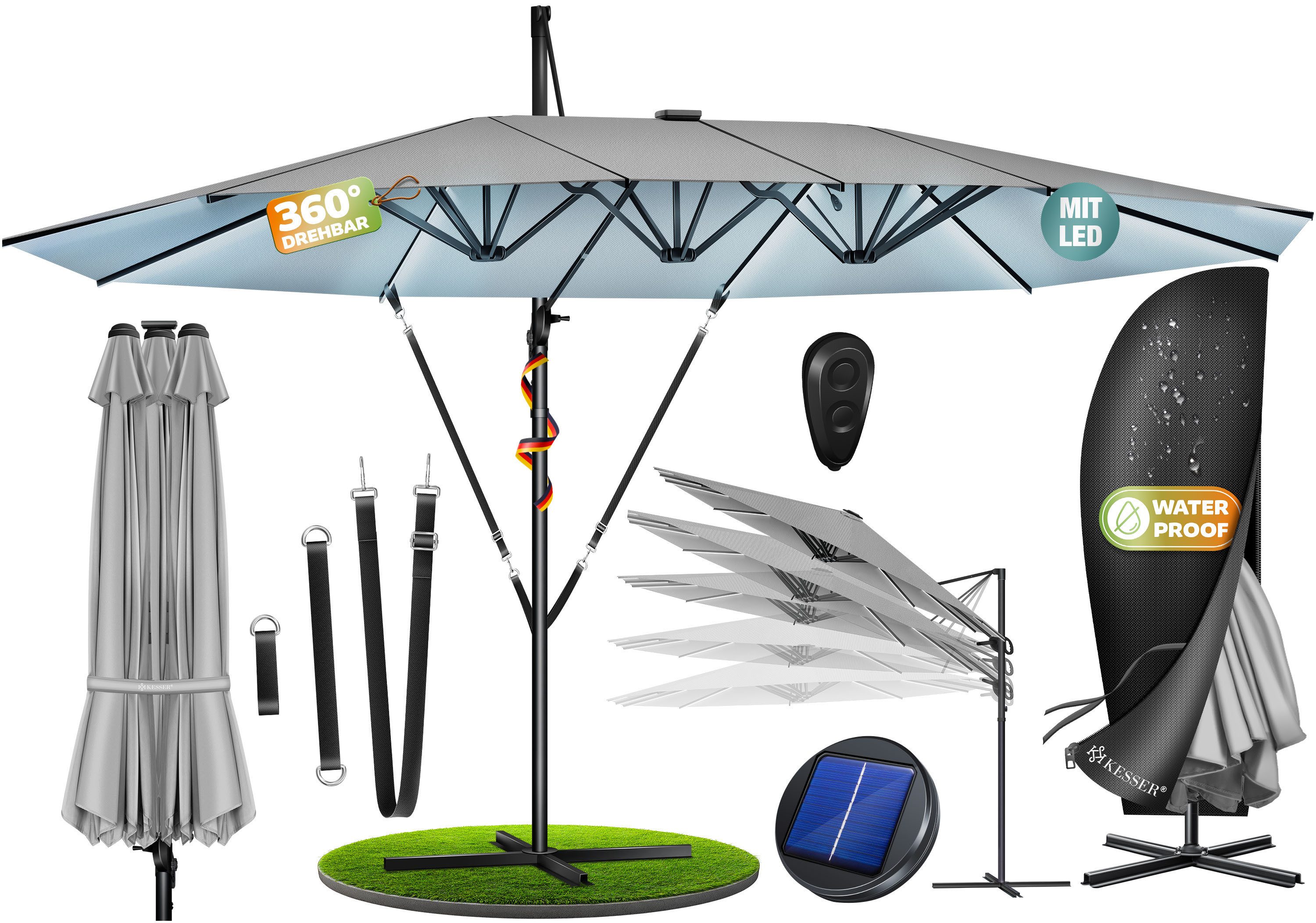 KESSER Sonnenschirm, Sonnenschirm Doppelsonnenschirm 4,6m x 2,7m Ampelschirm