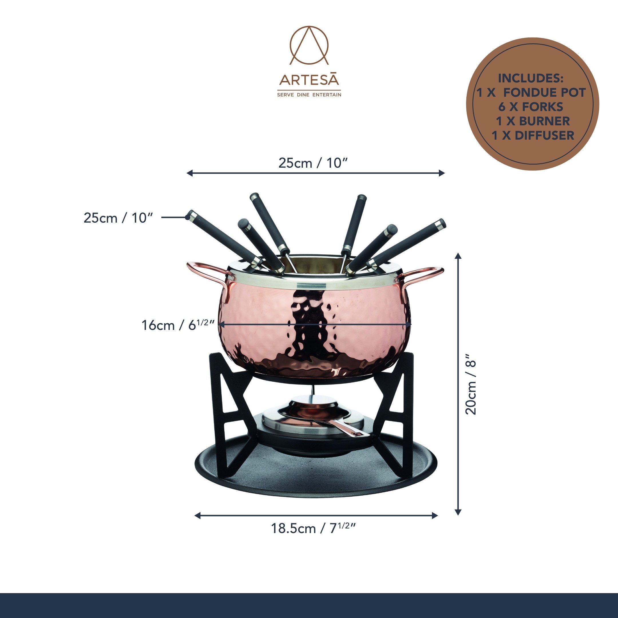 Artesà Fondue Artesà, 2 l, handgefertigt, mit Kupfereffekt