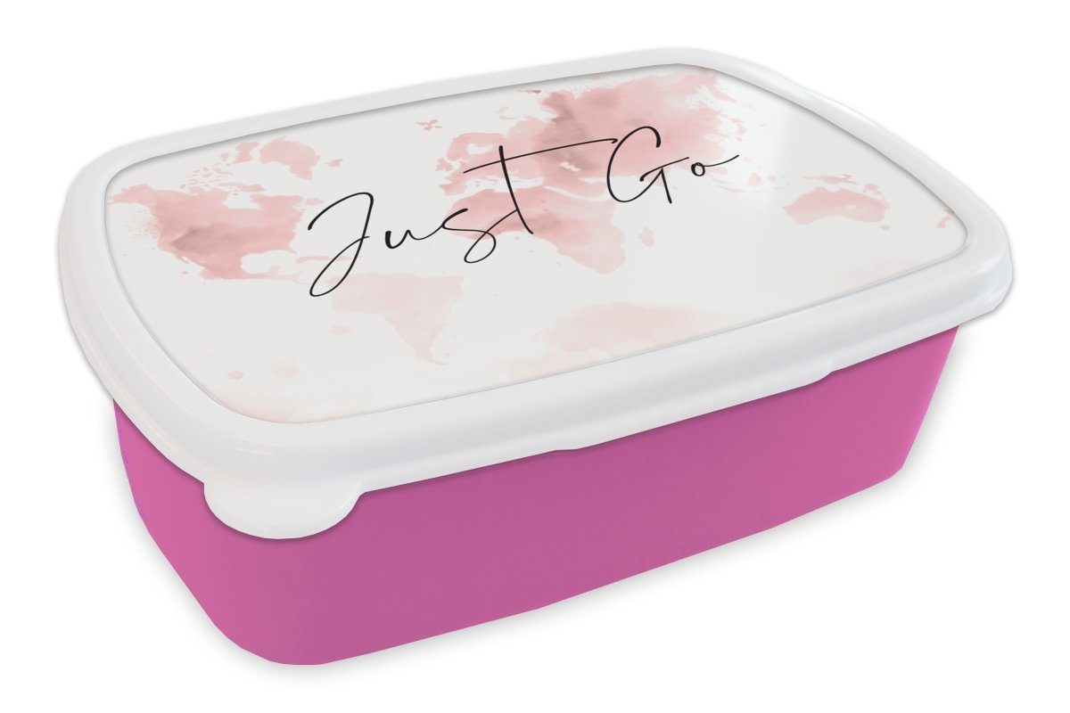 MuchoWow Lunchbox Karte - Rosa - Zitat, Kunststoff, (2-tlg), Brotbox für Erwachsene, Brotdose Kinder, Snackbox, Mädchen, Kunststoff
