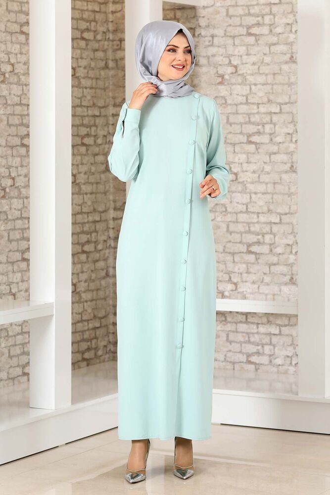Modavitrini Hemdblusenkleid Abaya mit Knöpfen Hijab Kleid Modest Fashion Abendkleid (BD FERACE) aus Kreppstoff