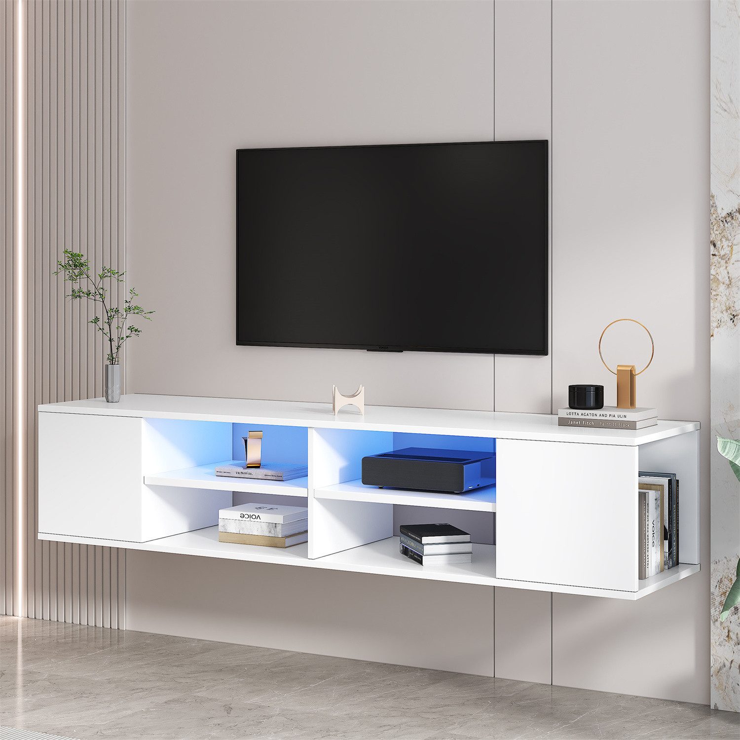 autolock TV-Schrank Vielseitiger großer weißer TV-Schrank mit LED-Beleuchtung