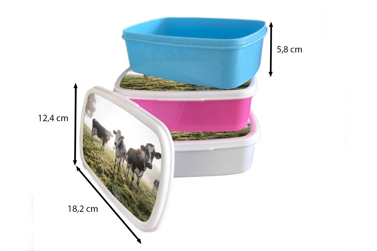 Erwachsene, Nebel, und - Mädchen Lunchbox Kinder für MuchoWow Gras Jungs Kuh (2-tlg), und für Brotdose, Kunststoff, weiß Brotbox -
