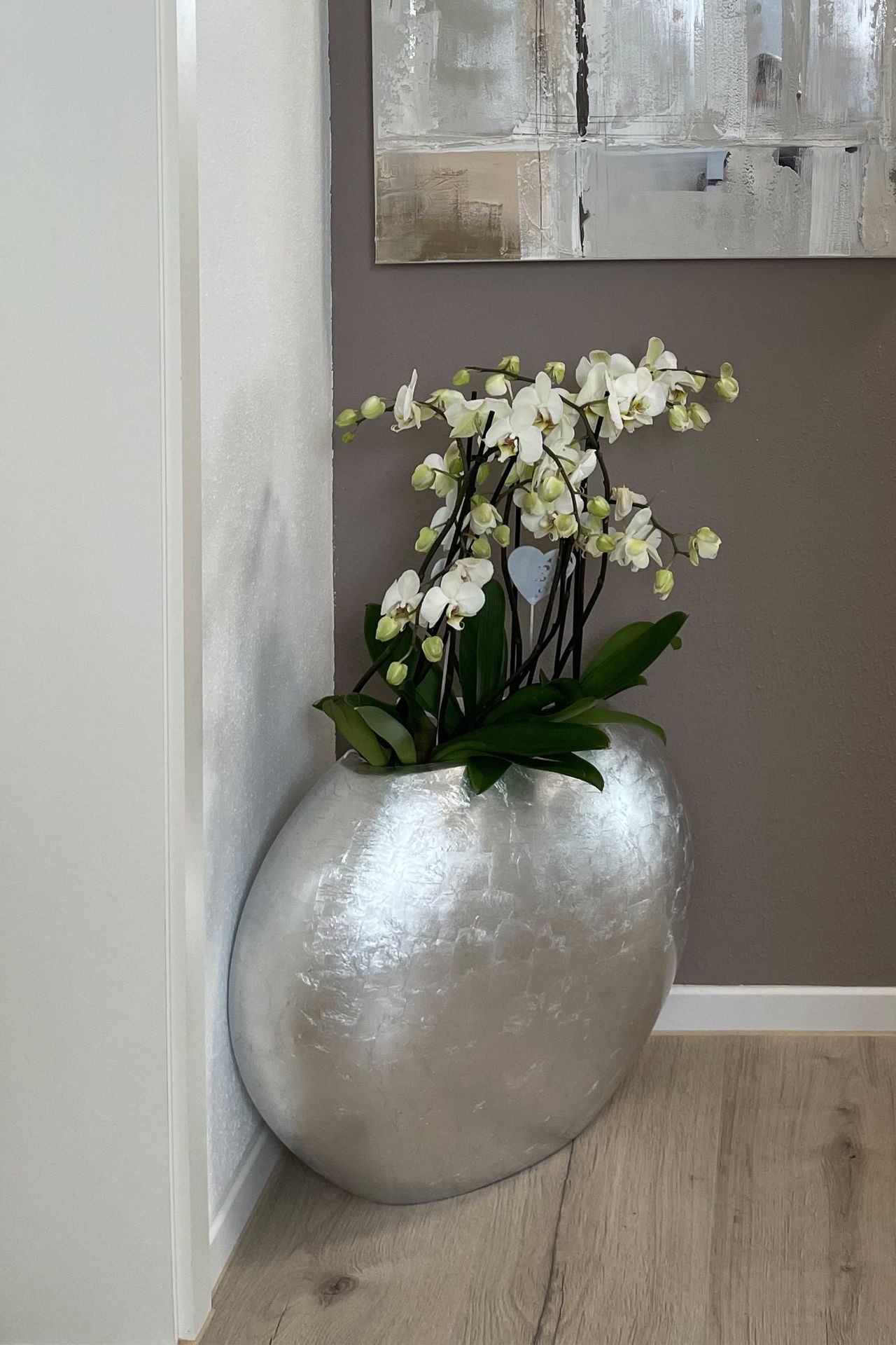 VIVANNO Bodenvase Fiberglas OVALE Rund - Blattsilber Blattoptik Hochglanz (1 St), 59x29x50 cm