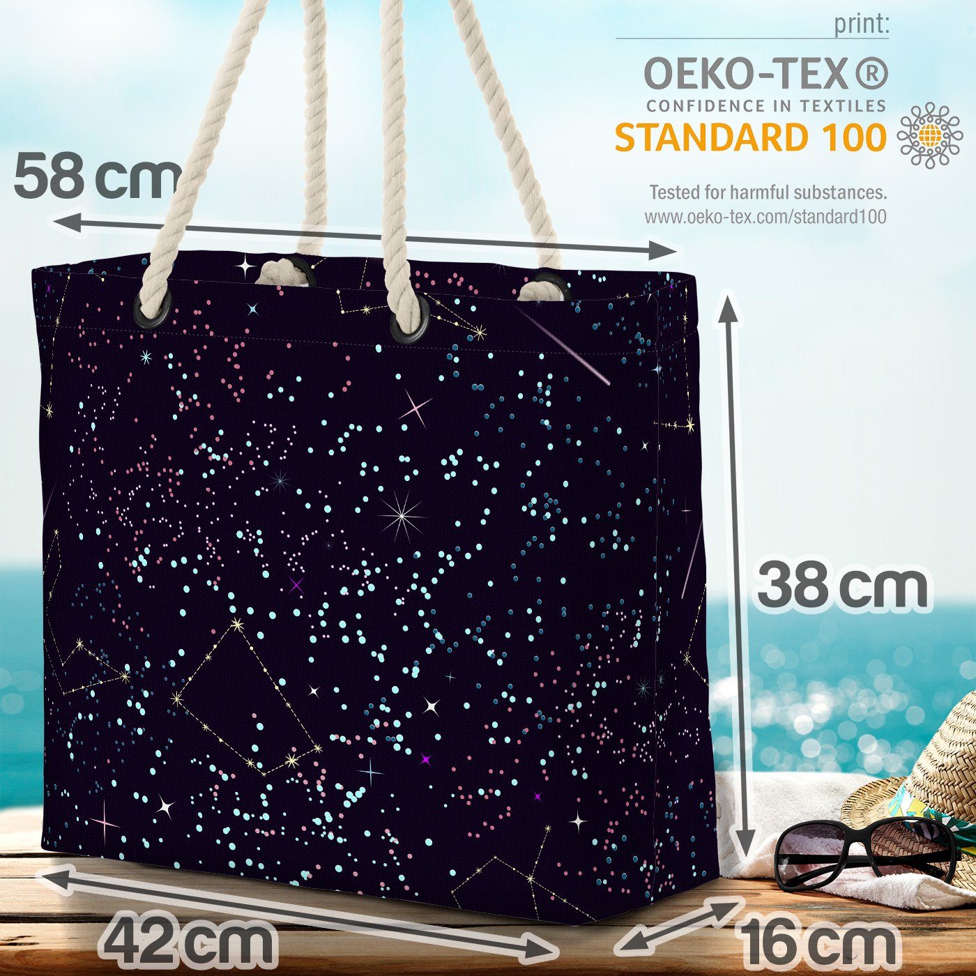 Sterne Strandtasche Sternzeichen Teleskop (1-tlg), Sonne Sternkreiszeichen Universum Tierkr VOID