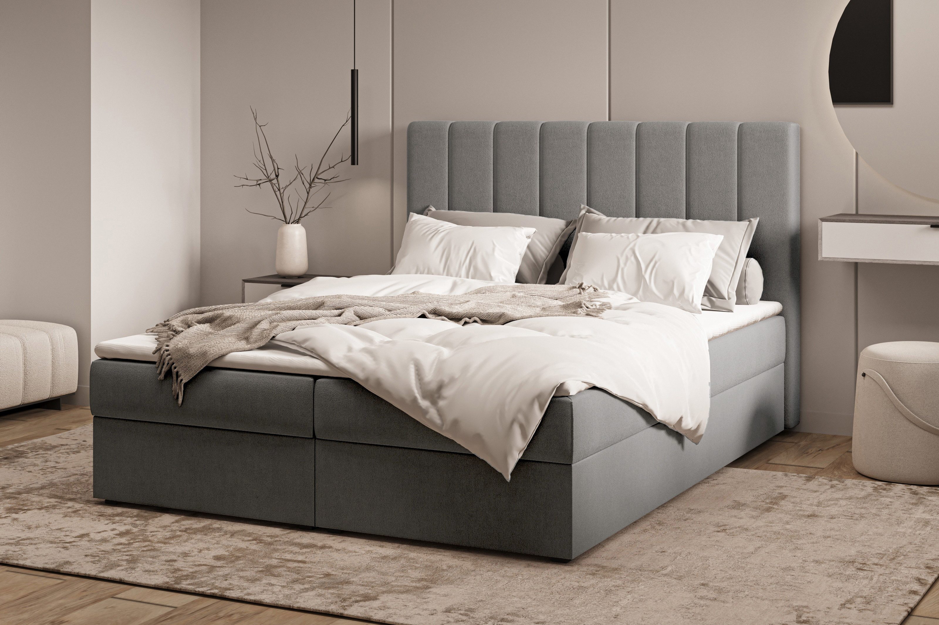 MOEBLO Boxspringbett Bett 01 (Bonell, Topper, Doppelbett gepolstertes Kopfteil mit Bettkasten Boxspringbett, aus Samt, Polsterbett Kontinentalbett, dekorativem Kopfteil), Boxspring, - (BxHxT):143/163/183x113x214 cm