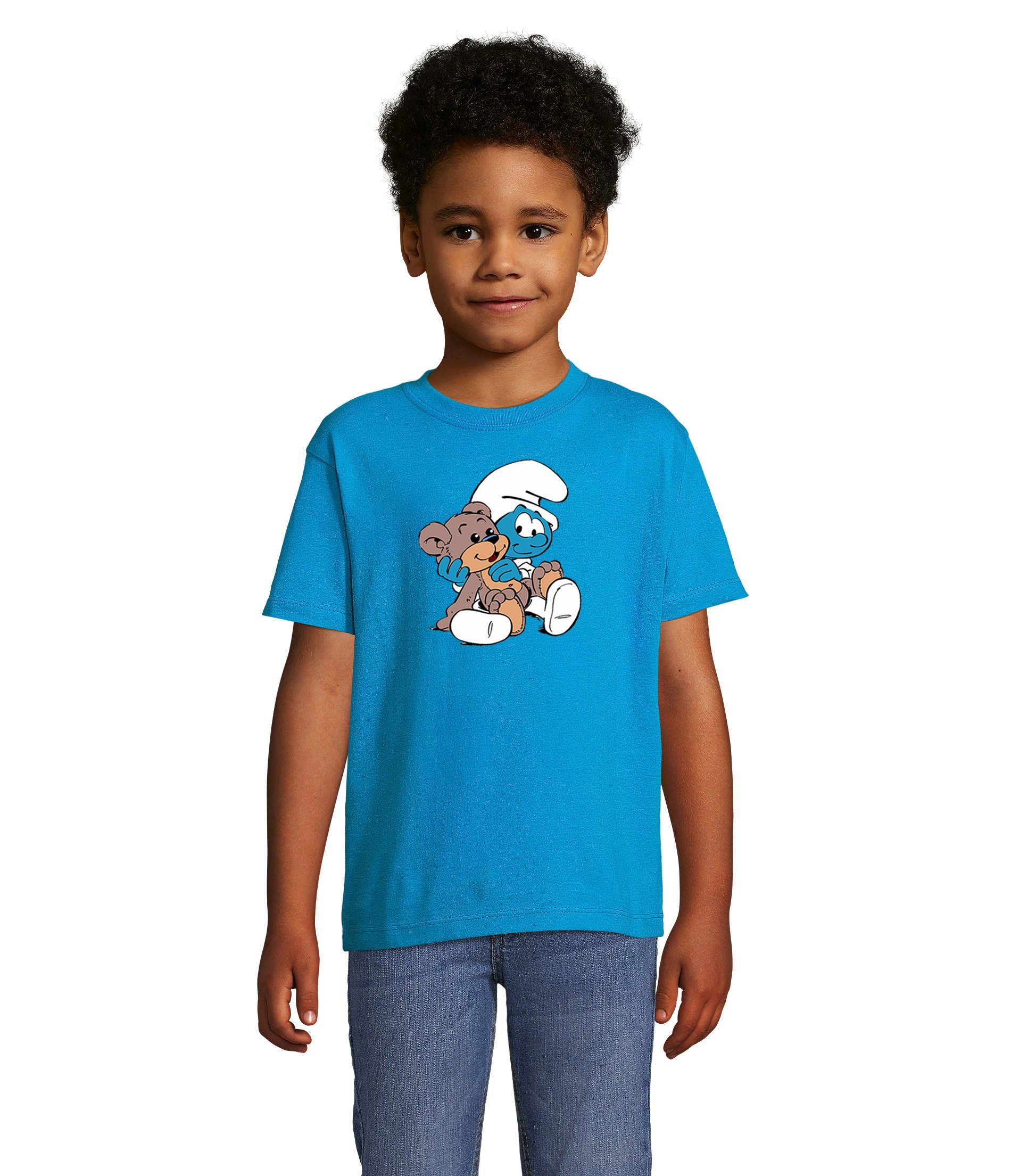 Blondie & Brownie T-Shirt Kinder Jungen & Mädchen Babyschlumpf Schlümpfe Serie Teddybär Schlumpf in vielen Farben Blau