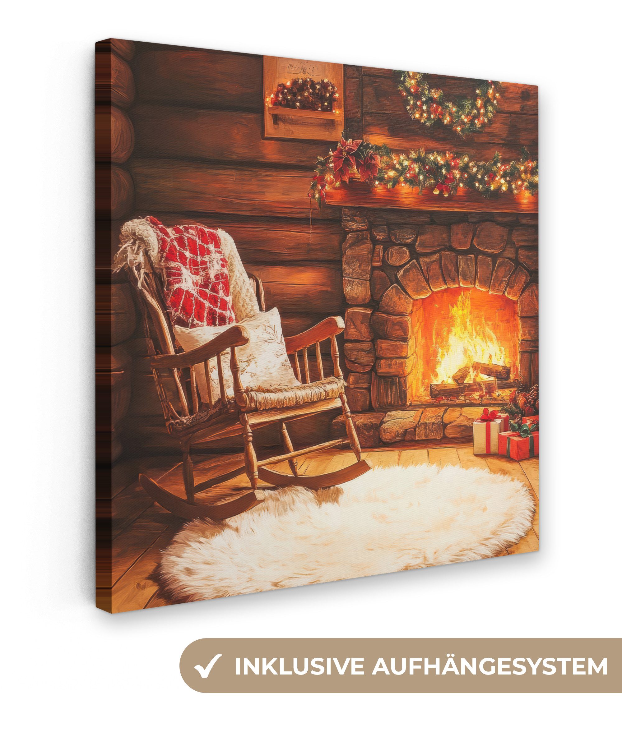 OneMillionCanvasses® Leinwandbild Winter - Weihnachten - Zuhause - Kamin, F günstig online kaufen