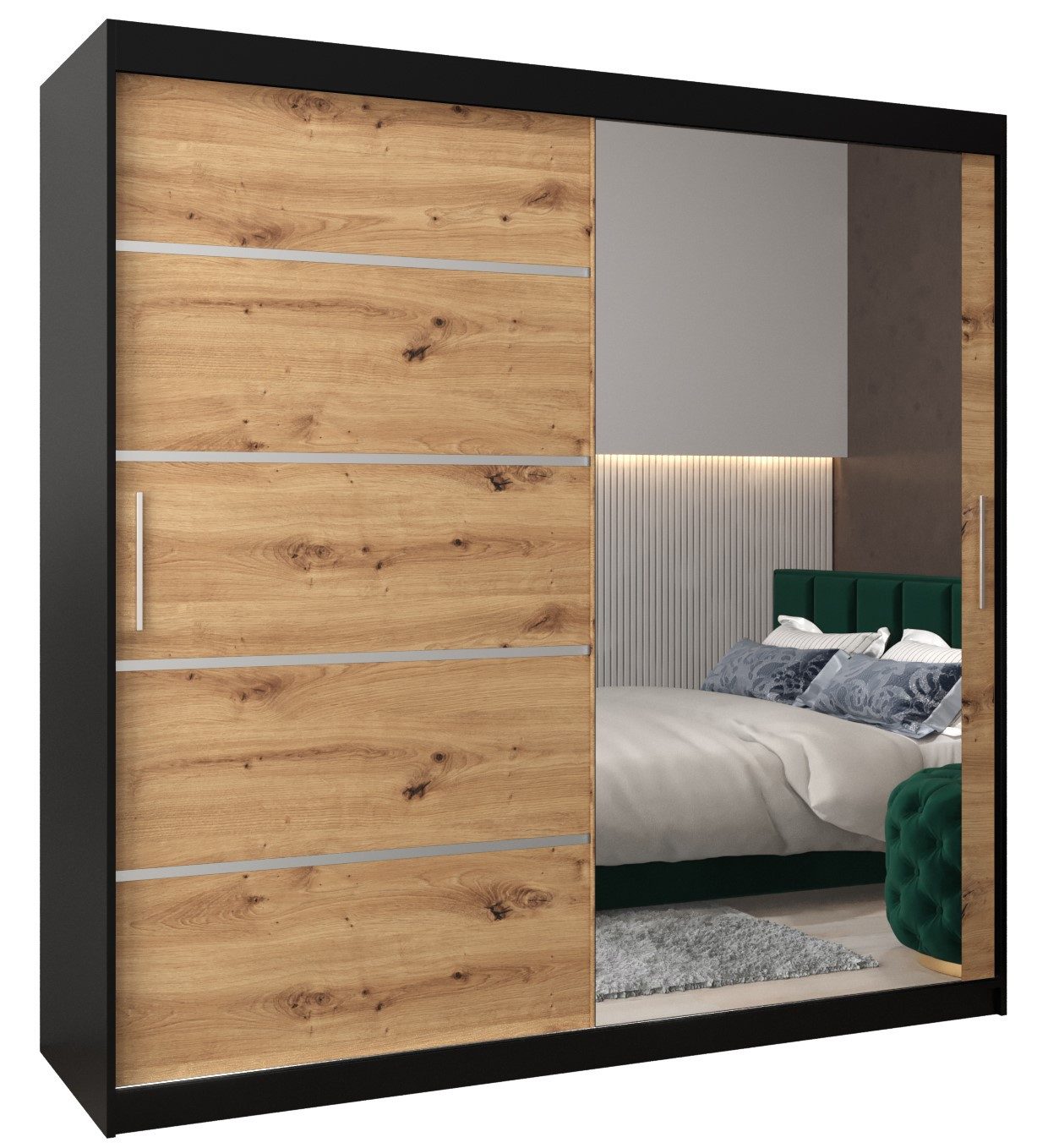 ABIKS MÖBEL Schwebetürenschrank Verona 2 Schlafzimmerschrank, mit Spiegel, Kleiderstange und Regalen