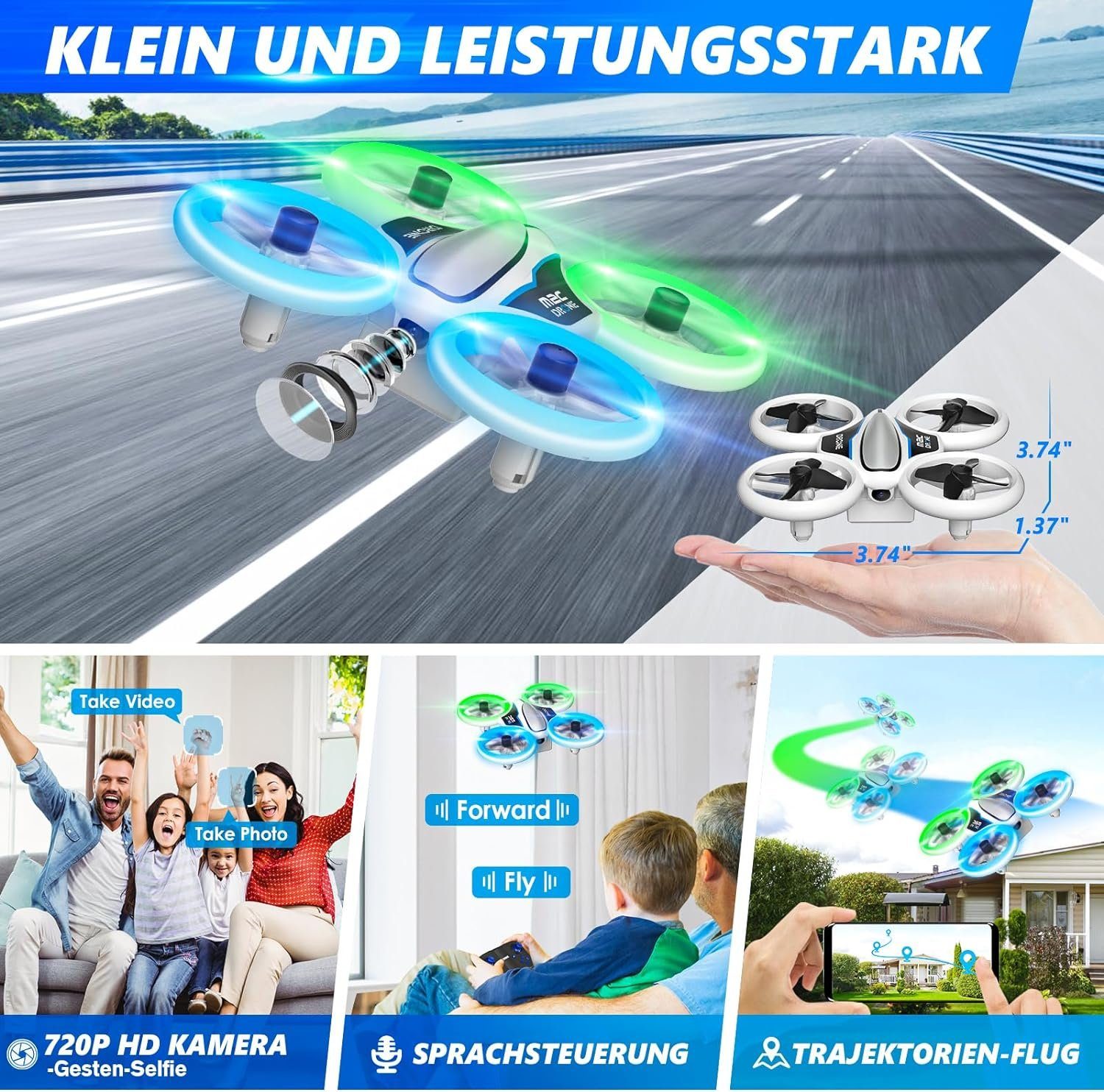 AVIALOGIC für und Akkus,21 Lange mit 3D Drohne Min (720p, Flugzeit) Flips, Kopflosem 3 Kinder, Lichter,Quadrocopter mit RC Drone Modus LED