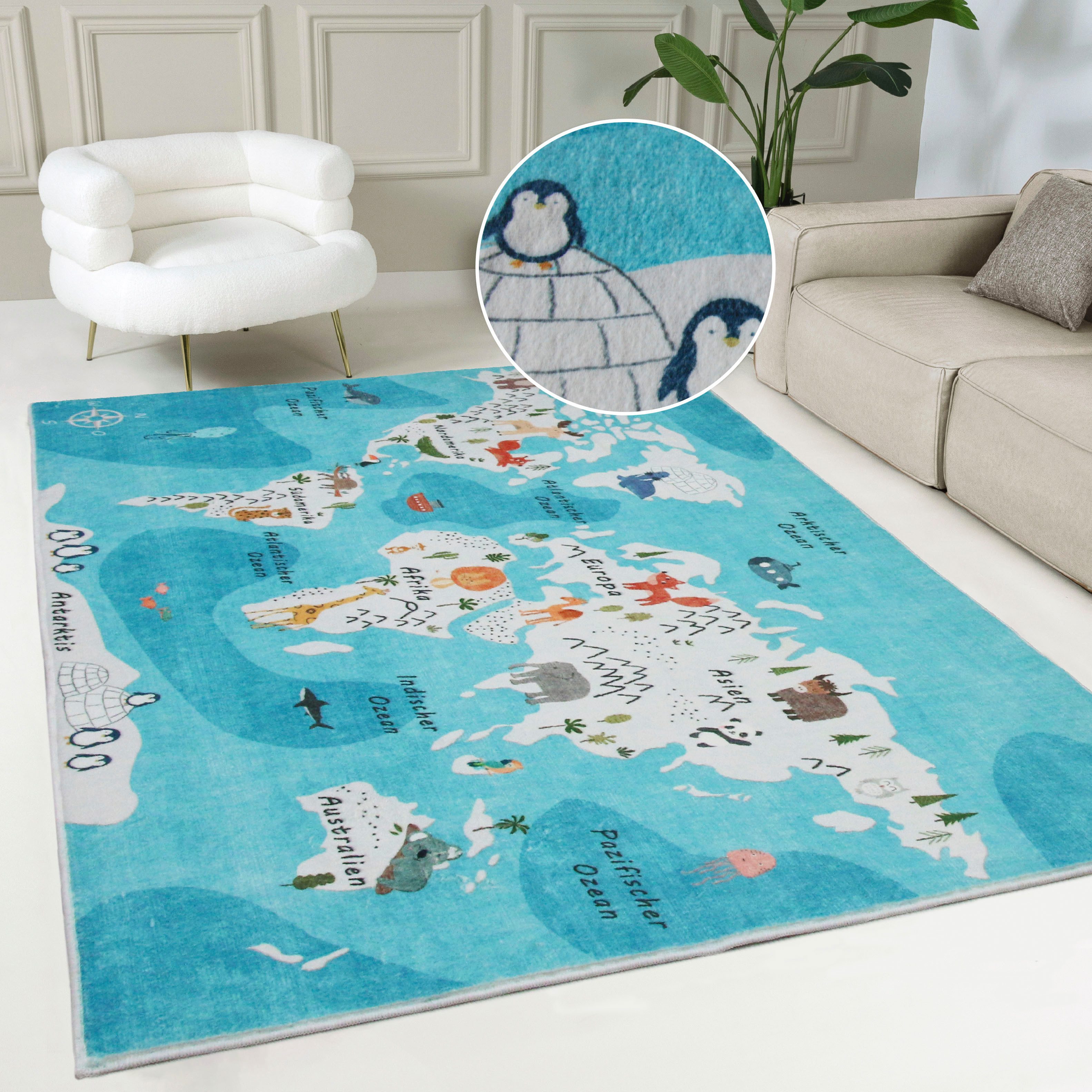 my home Kinderteppich Weltkarte, rechteckig, Höhe: 9 mm, Tiere, weich, mode günstig online kaufen