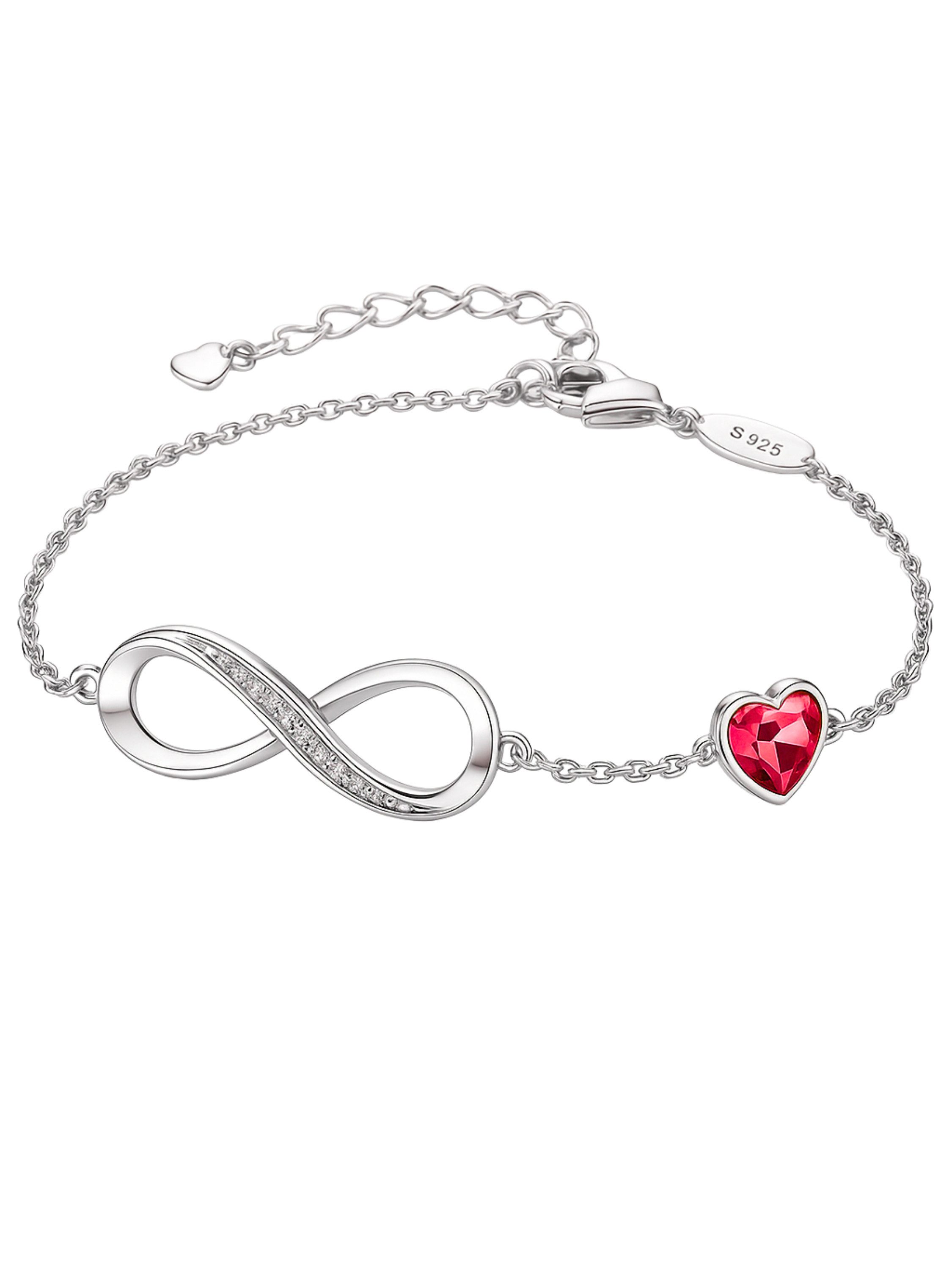 S&T Design Silberarmband Infinity Armband Damen 925 Sterling Silber Unendlichkeit Herz (Echt Silber, inkl. Verpackung), Verstellbares Armband – Geschenk für Frau, Freundin & Mutter