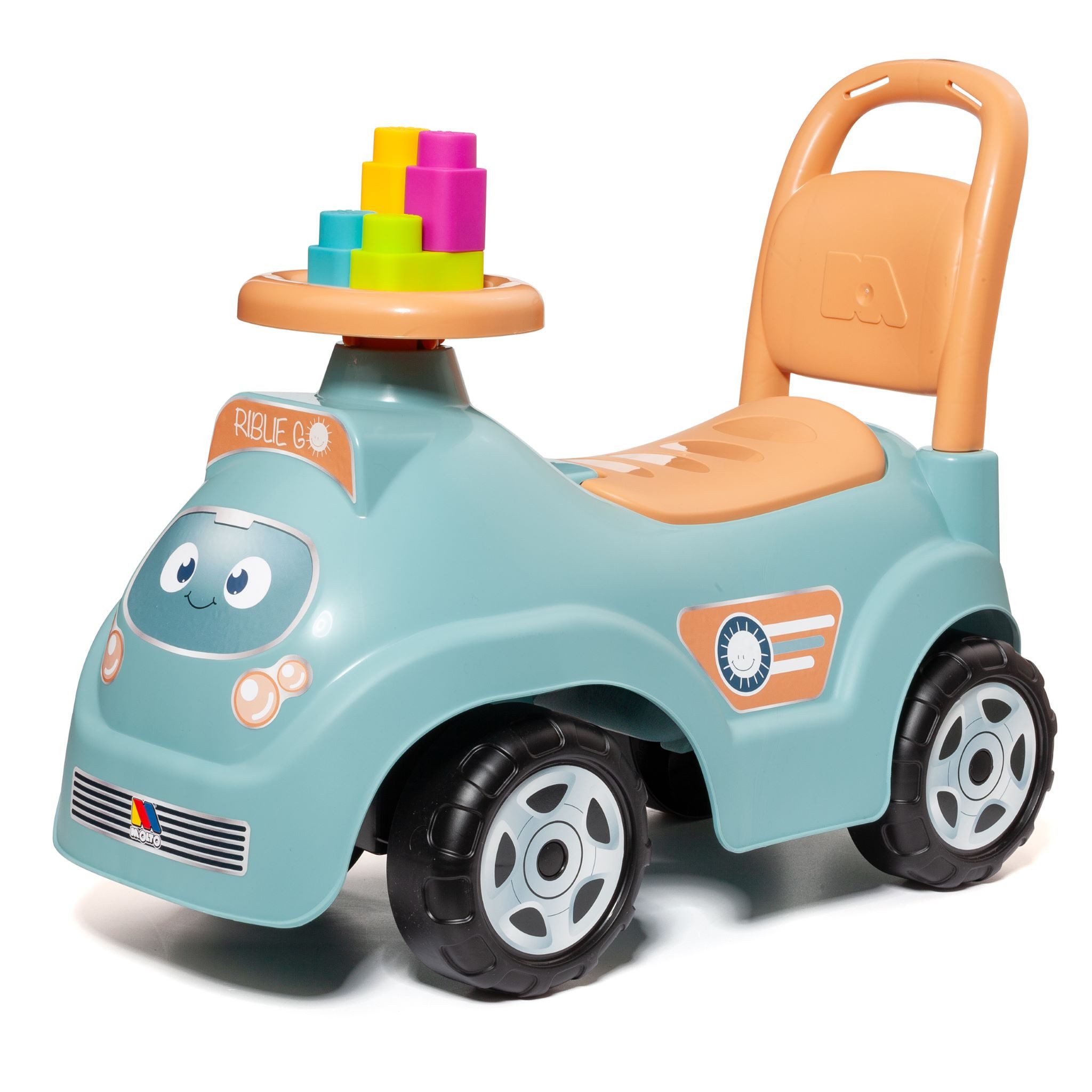 MOLTO Rutscherauto 2-in-1 mit Klemmbausteinen, Lauflernhilfe, Spielauto, 2-in-1 Rutschauto und Lauflernhilfe mit Klemmbausteine