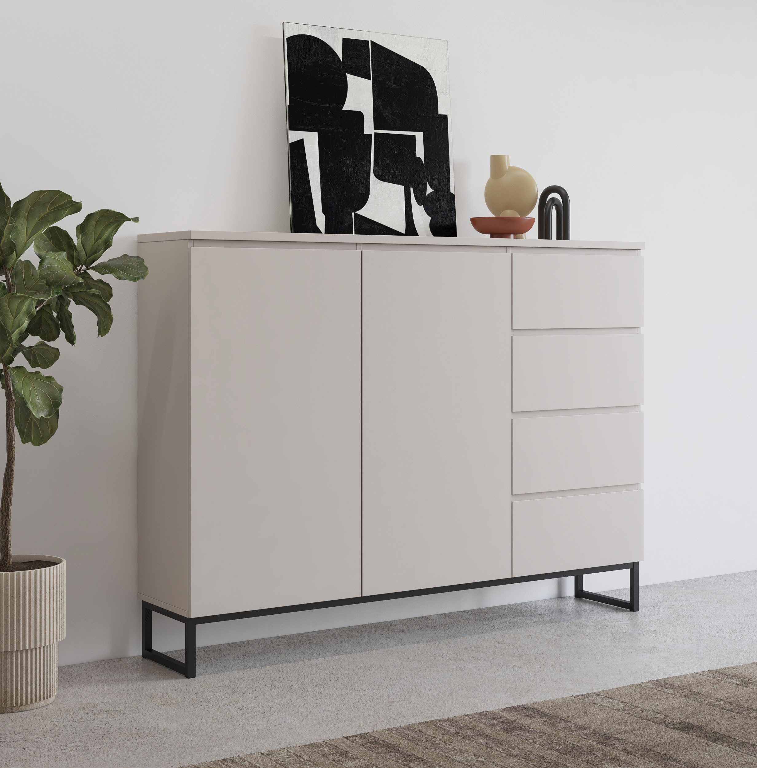 OTTO home Sideboard Modo II, Breite 150 cm, moderne grifflose Kommode 2Türen/4 SK, Schubladenschrank viel Stauraum, Einlegeböden verstellbar, Metallkufen