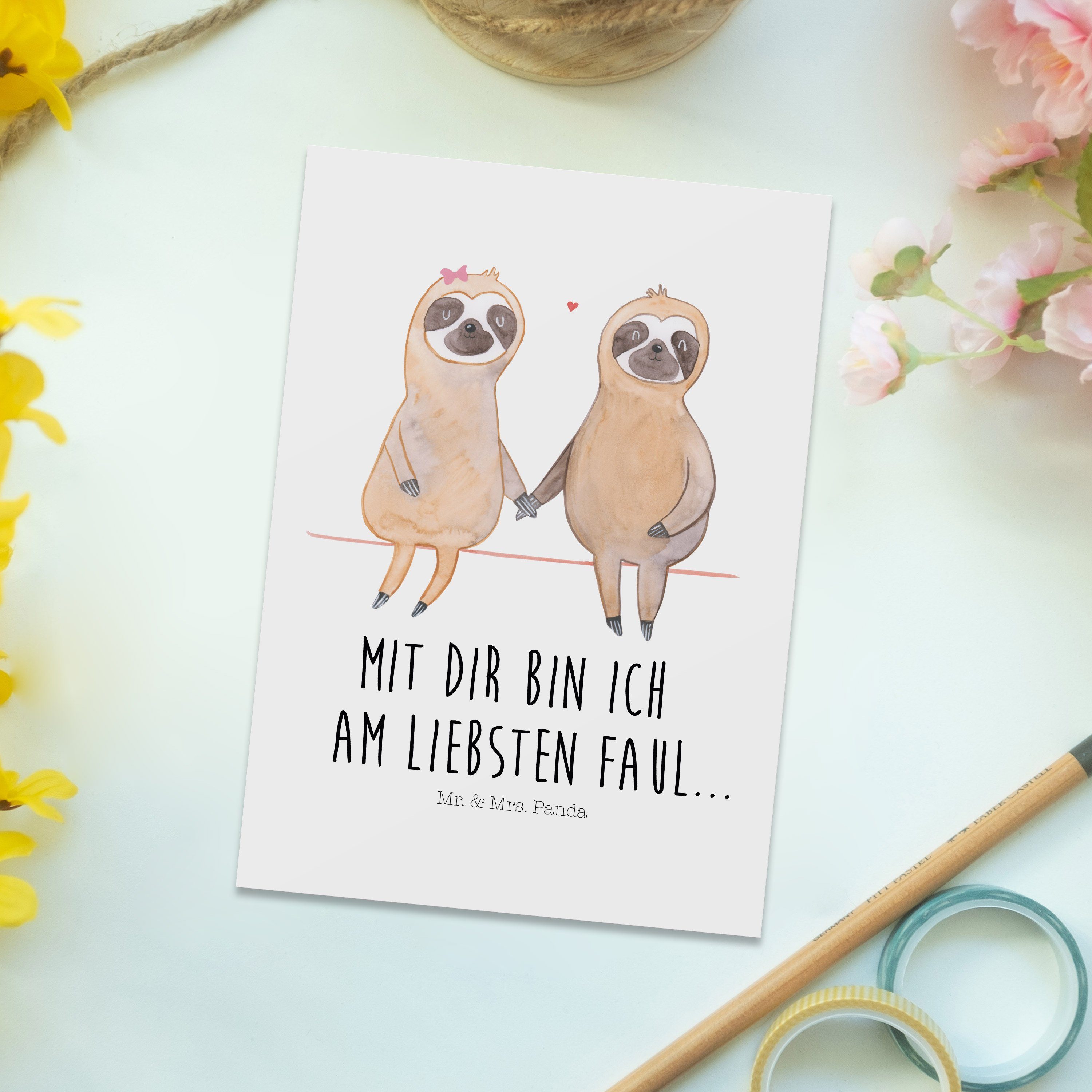 Mr. & gemeinsam, Faultier Faultiere, Weiß Postkarte - Gr verlobt, Pärchen Geschenk, Mrs. - Panda