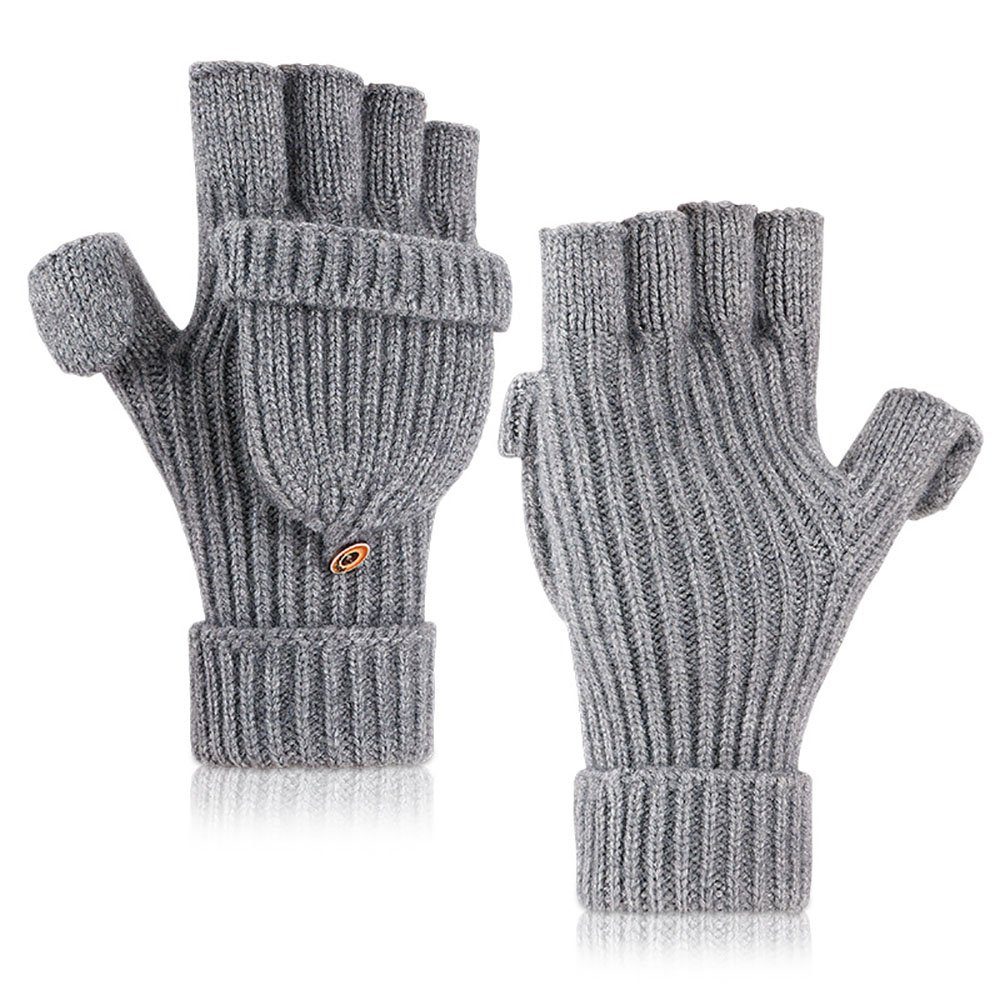 CTGtree Strickhandschuhe Winter Warme Fingerlose Handschuhe Convertible Thermo Halbfinger