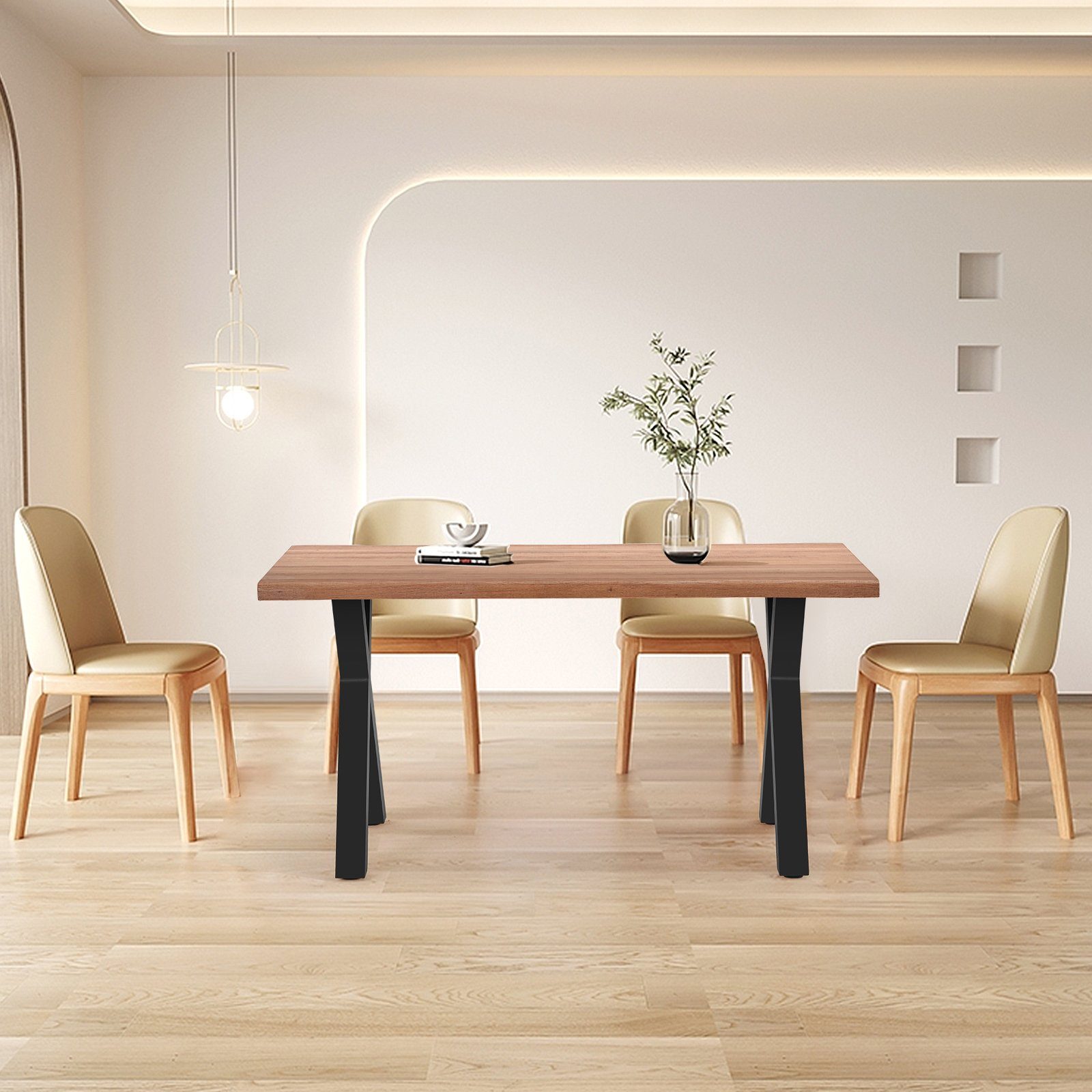 Merax Esstisch, aus Holz mit Arbeitstisch cm Braun dicke | 4 Stahlrahmen, Tischplatte Braun