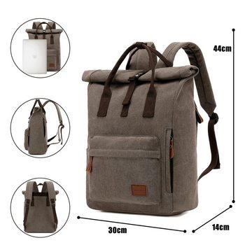 TAN.TOMI Rucksack Canvas Rucksack, Rolltop Damen Herren Rucksack, Wasserdichter Rucksack, für Schule Geschäftsreisen Freizeittasche