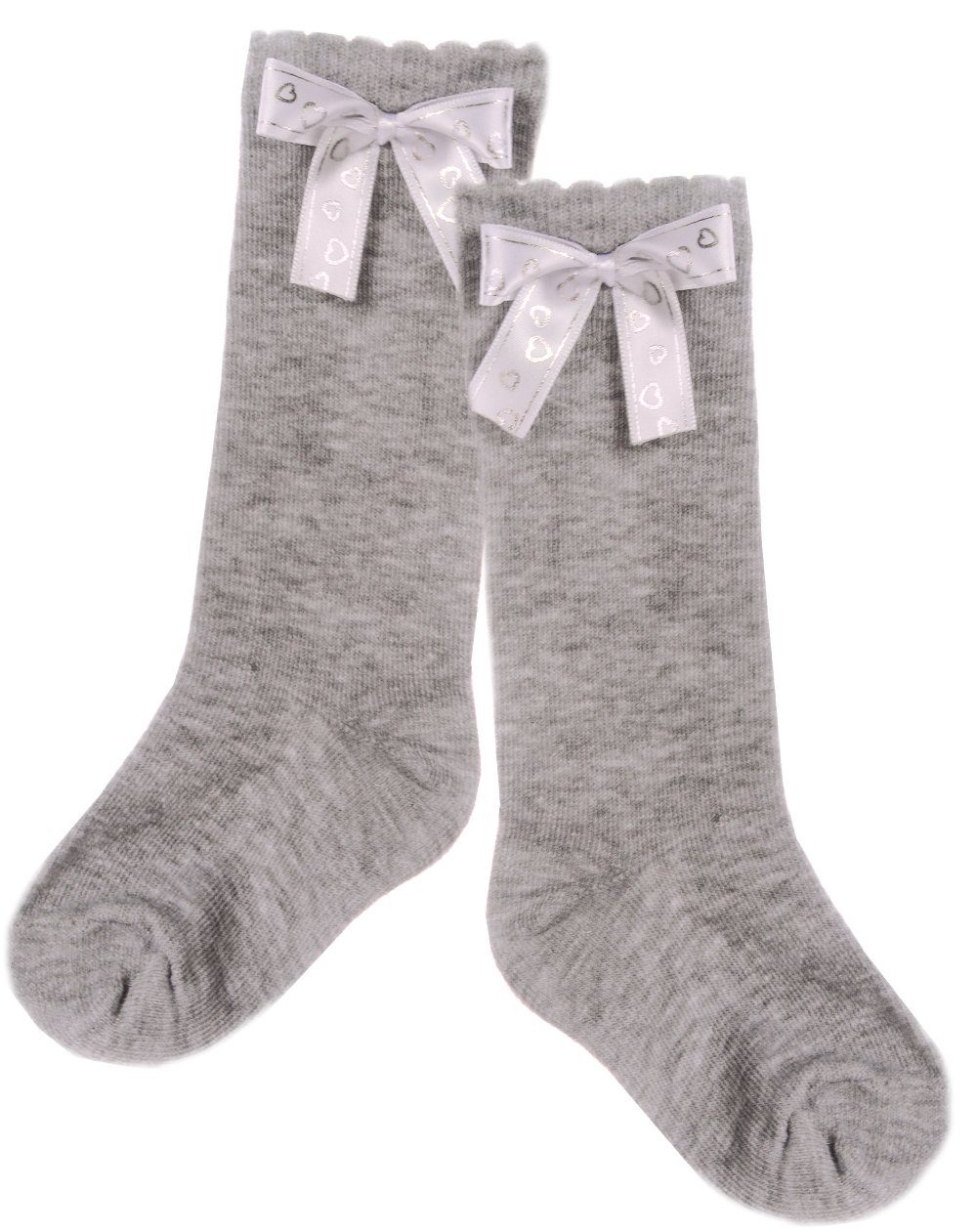 La Bortini Kniestrümpfe Kniestrümpfe in Grau Socken für Baby und Kinder Strümpfe festlich elastisch, weich, mit Schleifchen