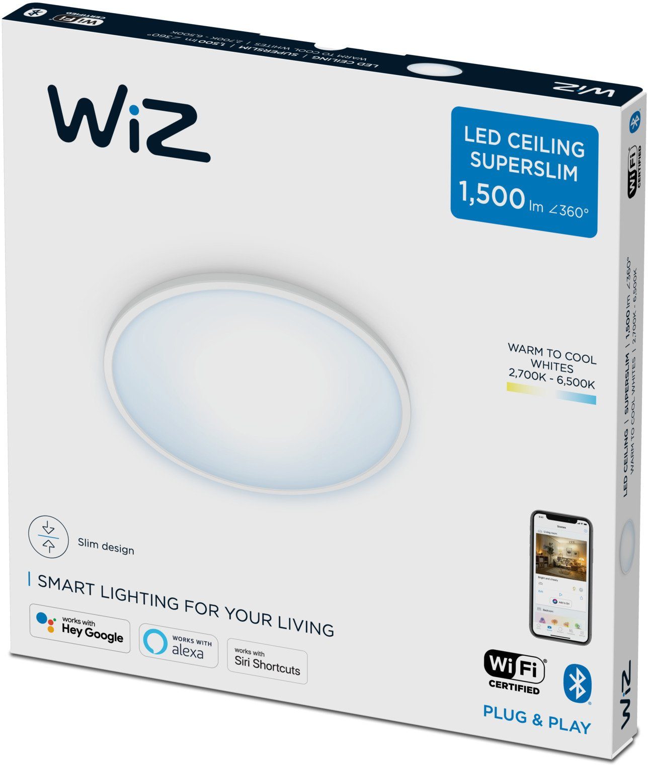 warm- - ein WiZ Super kaltweiß, Licht warmweiß Wohnräumen integriert, erzeugt oder LED Deckenleuchte fest Slim, einstellbares in kaltweißes