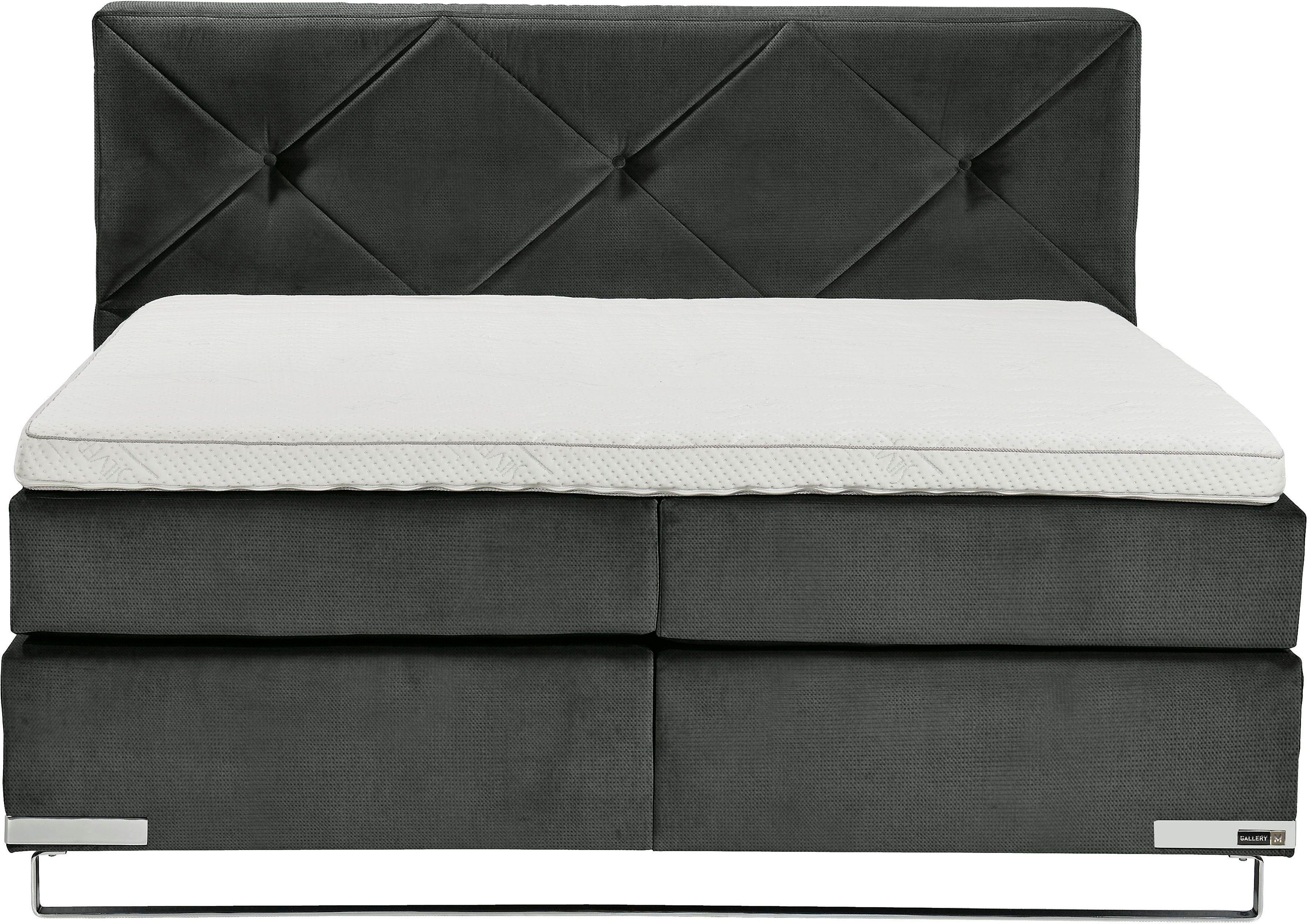 Musterring Boxspringbett Dubai, Kufe in Chrom, 3 Härtegrade, Kopfteil mit Knopfheftung