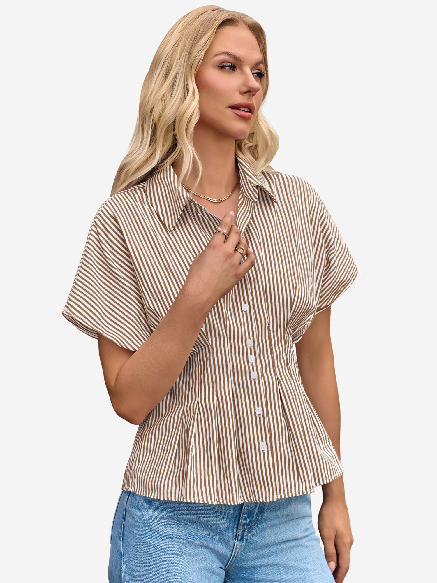 Imily Bela Blusentop Damen Gestreifte Hemdbluse Für Alltag & Büro (Packung, 1-tlg., 1per-Pack) Gürtel