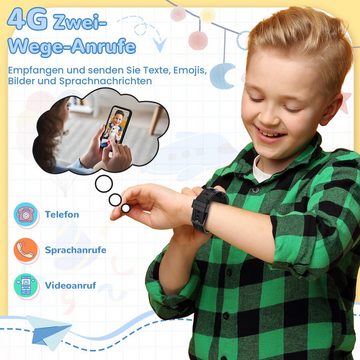 PIULAXIU Kinder langanhaltendem Video-und Telefonanruf Smartwatch (1,4 Zoll, 4G), mit Echtzeit-Ortung, Schulmodus für Jungen Mädchen 5-14 Jahre Geschenk