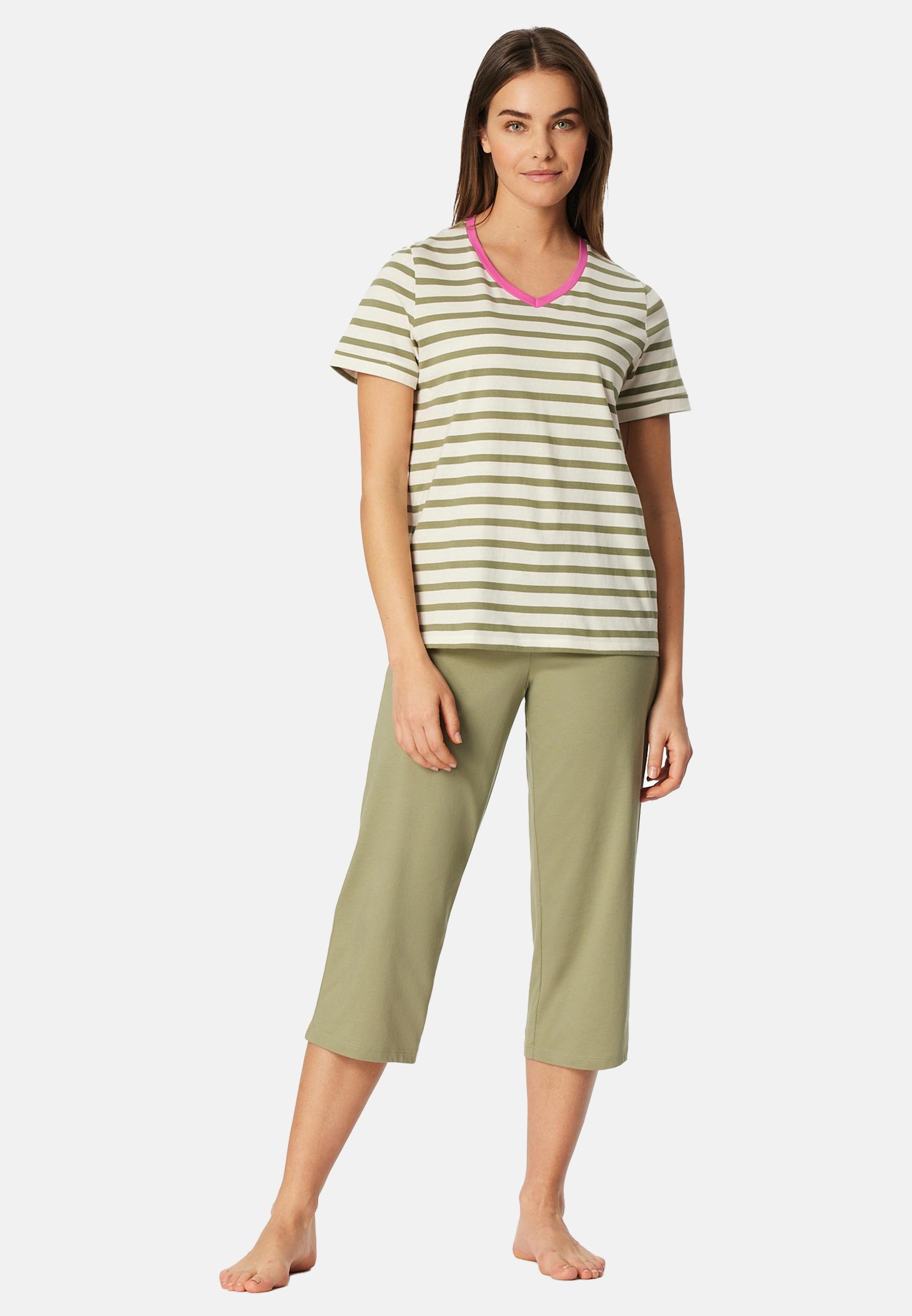Schiesser Pyjama Casual Essentials (Set, 2 tlg) Schlafanzug - Baumwolle - Atmungsaktiv - Set aus T-Shirt und 3/4-Hose