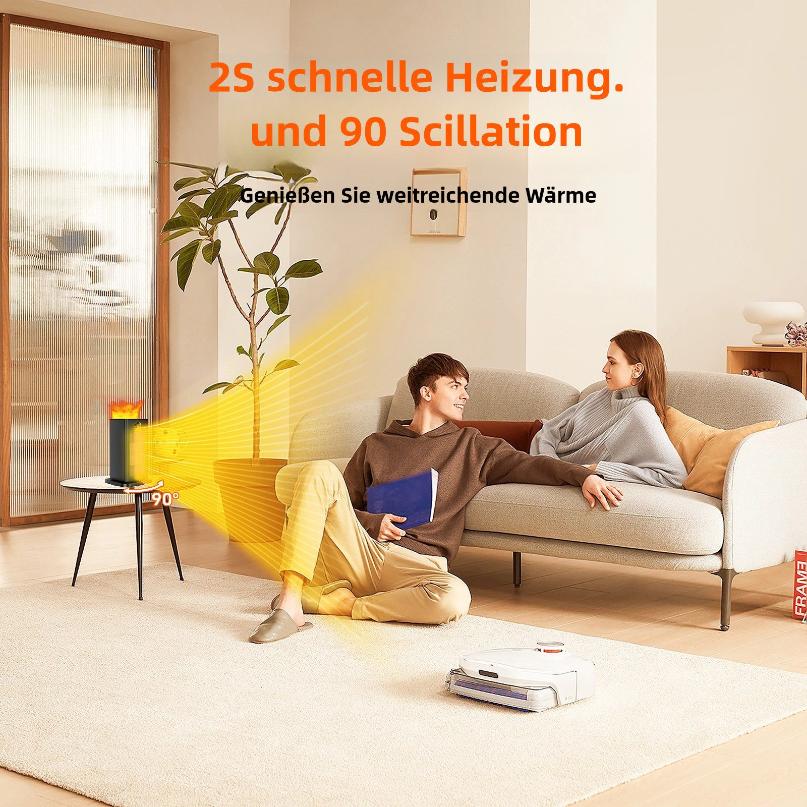 TLGREEN Heizlüfter mit Befeuchtungsfunktion, PTC Leise Heizung,12-Std-Timer, 4 Modus, 1500 W, 90° Oszillierend, Fernbedienung, Umgebungslicht, Tip Over Schutz