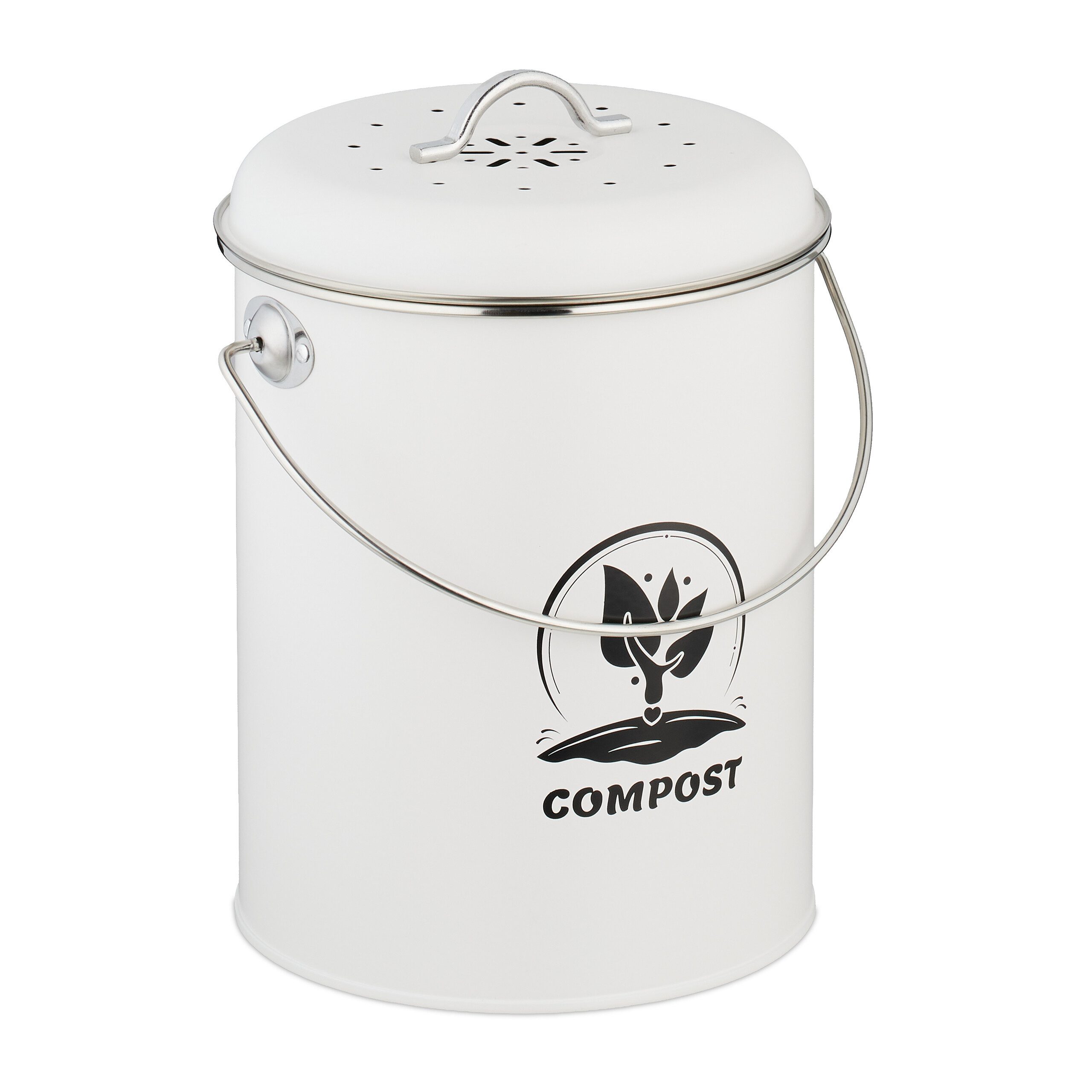 relaxdays Контейнер для органічних відходів Komposteimer mit Geruchsfilter 5,5 Liter, weiß