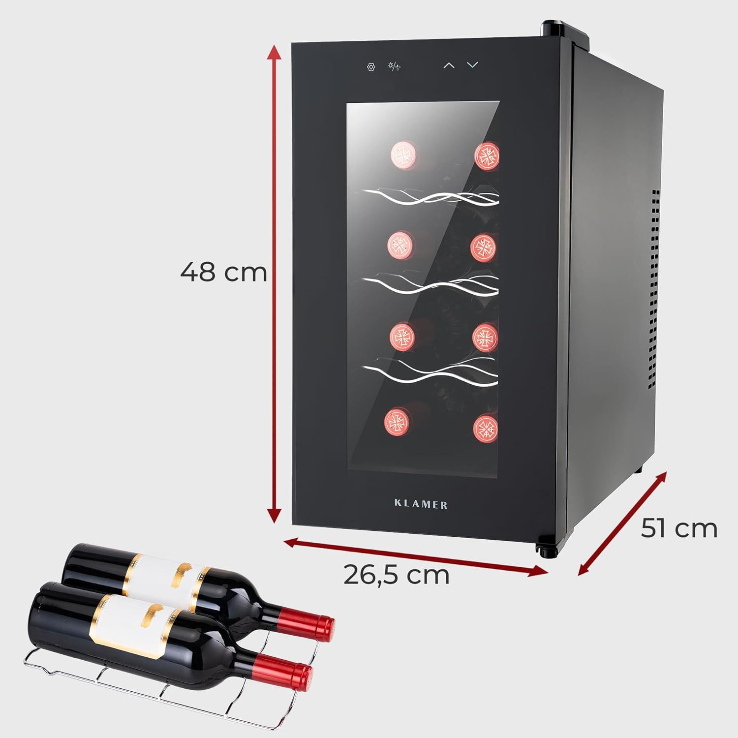 KLAMER Weinkühlschrank 8 Flaschen, Mini Kühlschrank 21 L, 5–18°C Präzisionskühlung, Thermoel…,Präzise Kühlung, UV-Schutz, Thermoelektrisch