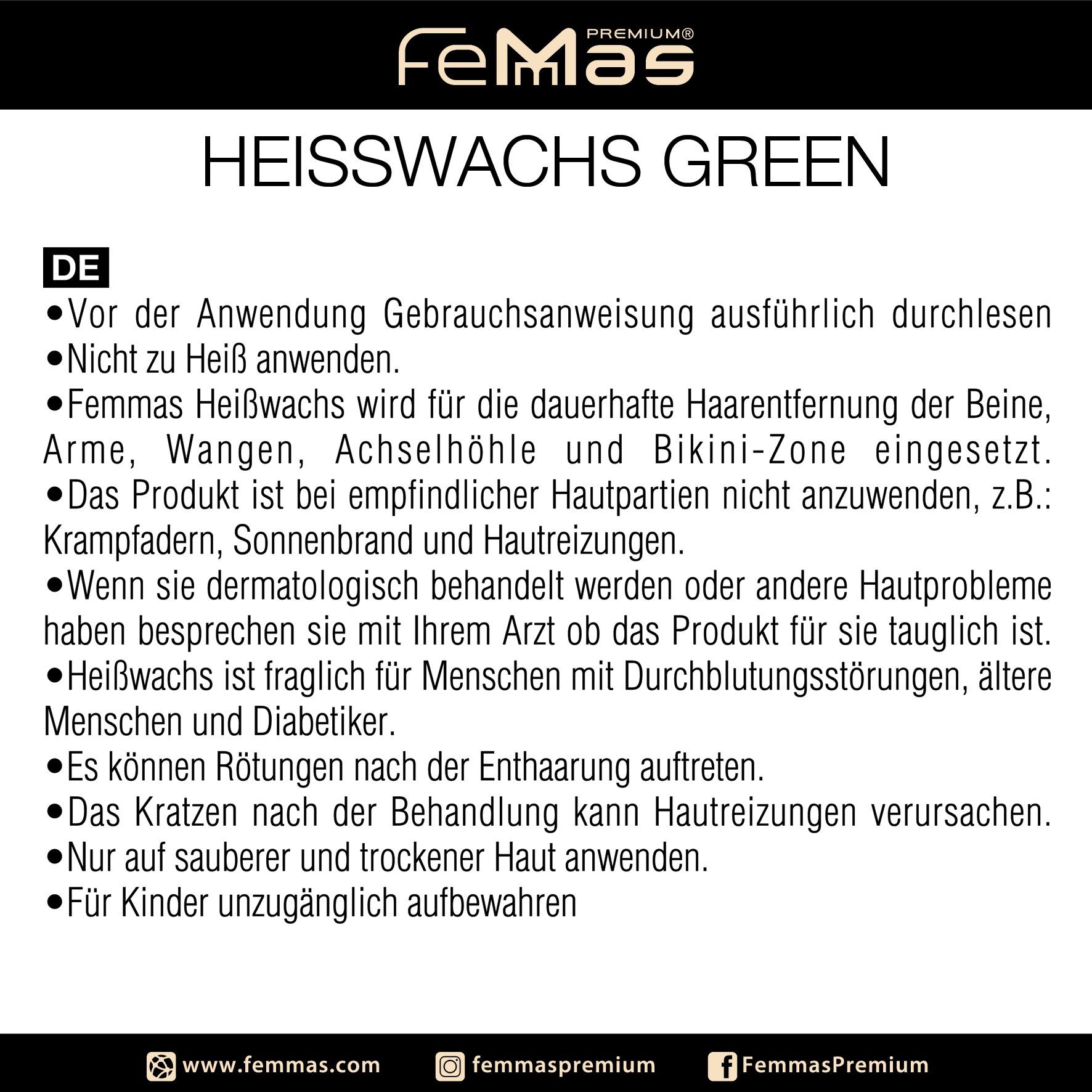 Femmas 500ml Heisswachs Green Premium Enthaarungswachs FemMas