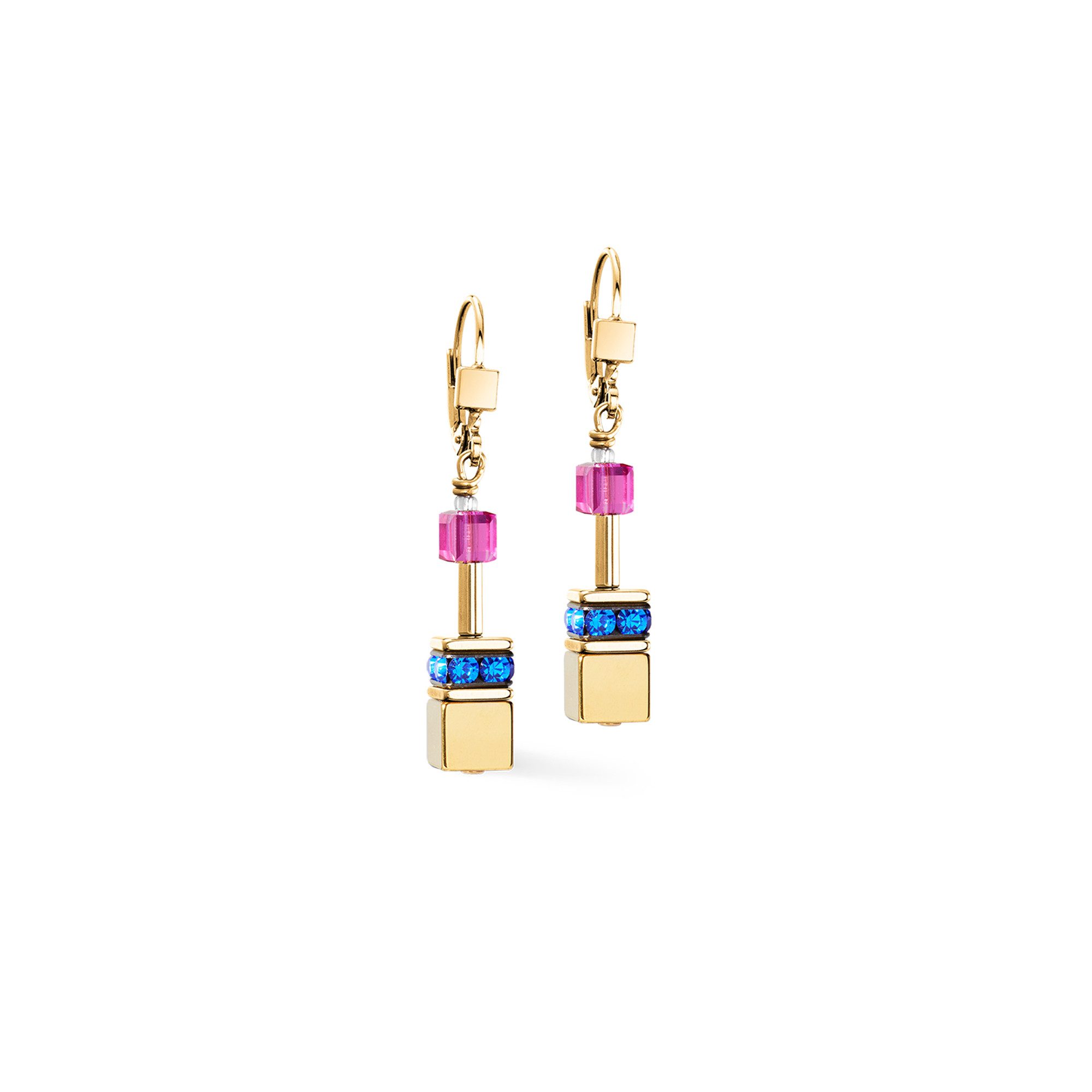 COEUR DE LION Paar Ohrhänger Schmuck Edelstahl GeoCUBE® Iconic Metallic Rainbow Würfelkette, Made in Germany - mit Hämatit, Swarovski® Kristall, Strassstein
