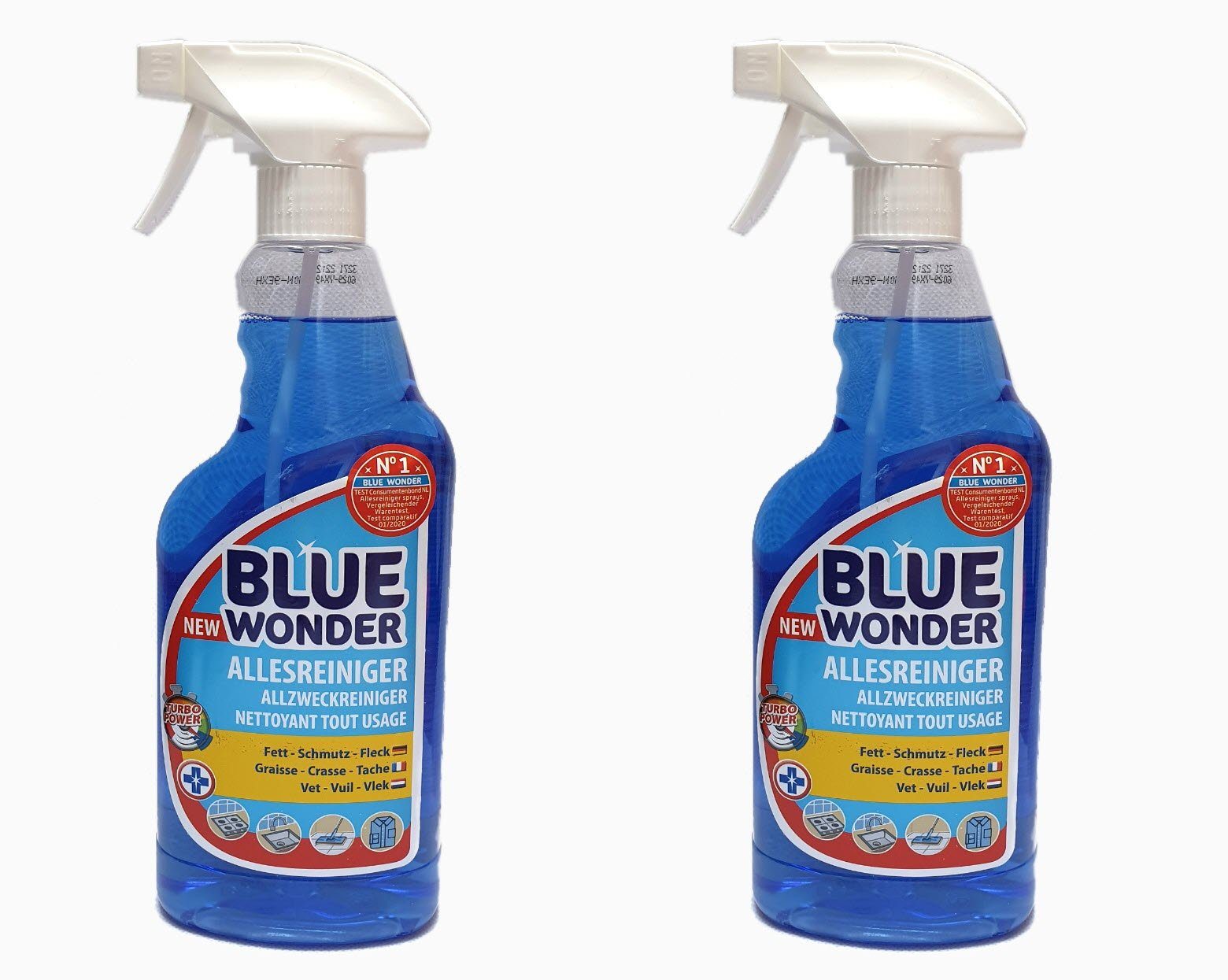 Hartbodenreiniger 2 Stück Blue Wonder 750 ml Fett-Schmutz-Flecken-Reiniger Sprühflasche