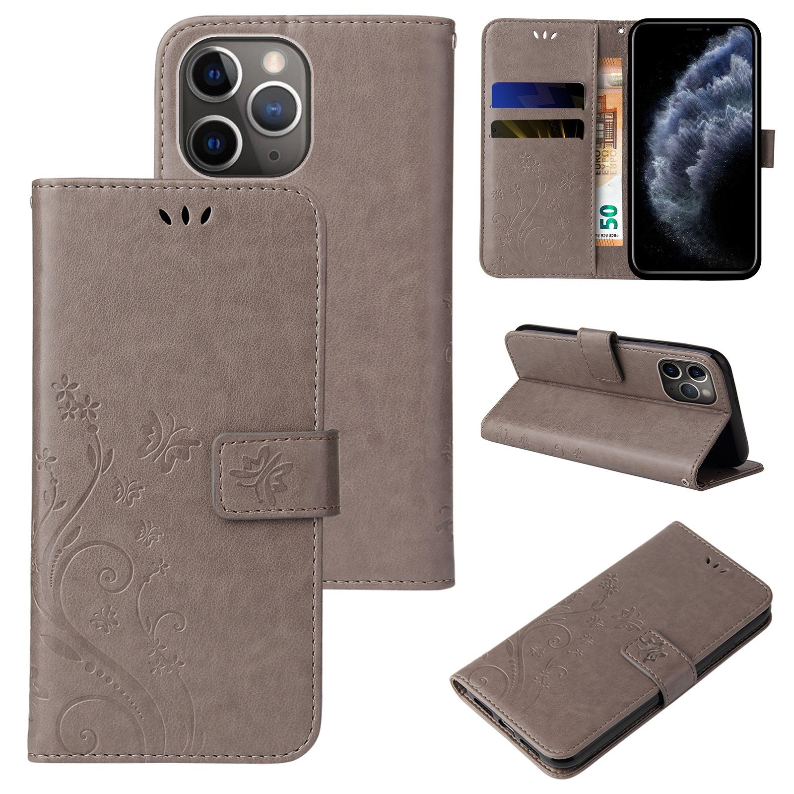 Tec-Expert Handyhülle Cover Tasche Hülle für Apple iPhone 11 Pro 5,8 Zoll, Klapphülle Case mit Kartenfach Fliphülle aufstellbar, Motiv Blumen
