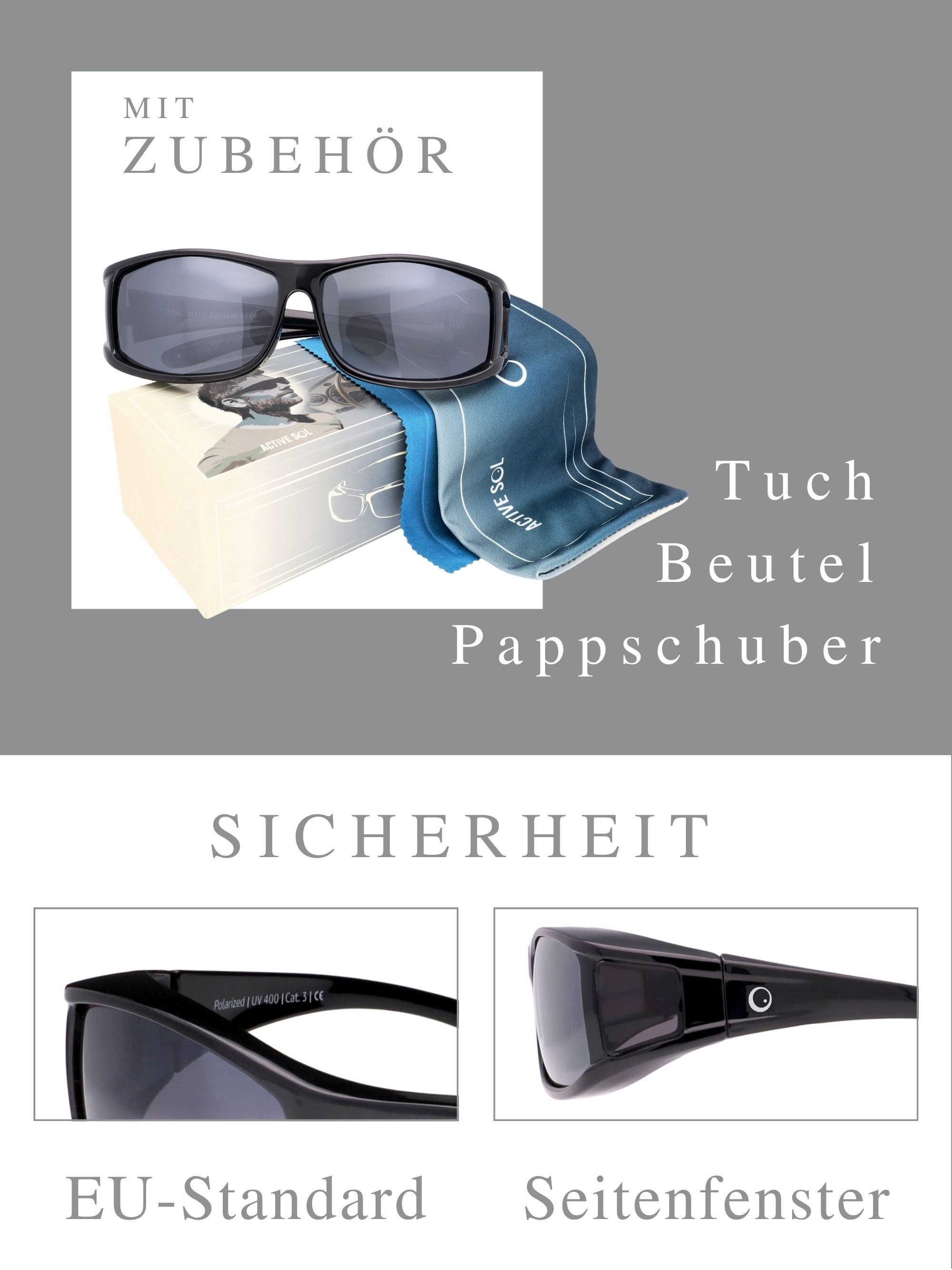 ActiveSol Sonnenbrille Überzieh-Sonnenbrille Classic, Herren polarisierte, UV-Schutz, Mit Seitenfenster – Bild 5 von 5