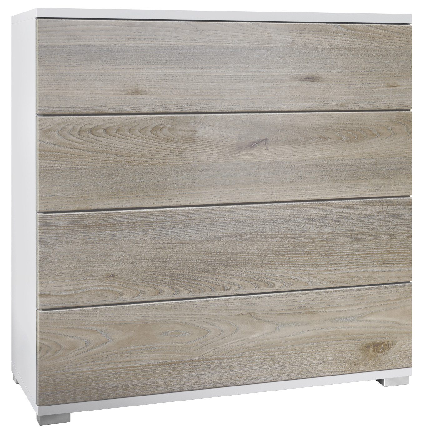 Vladon Kommode Pavos V3 (Sideboard, mit 4 Schubladen), Weiß matt/Eiche Nordic (76 x 76 x 35 cm)