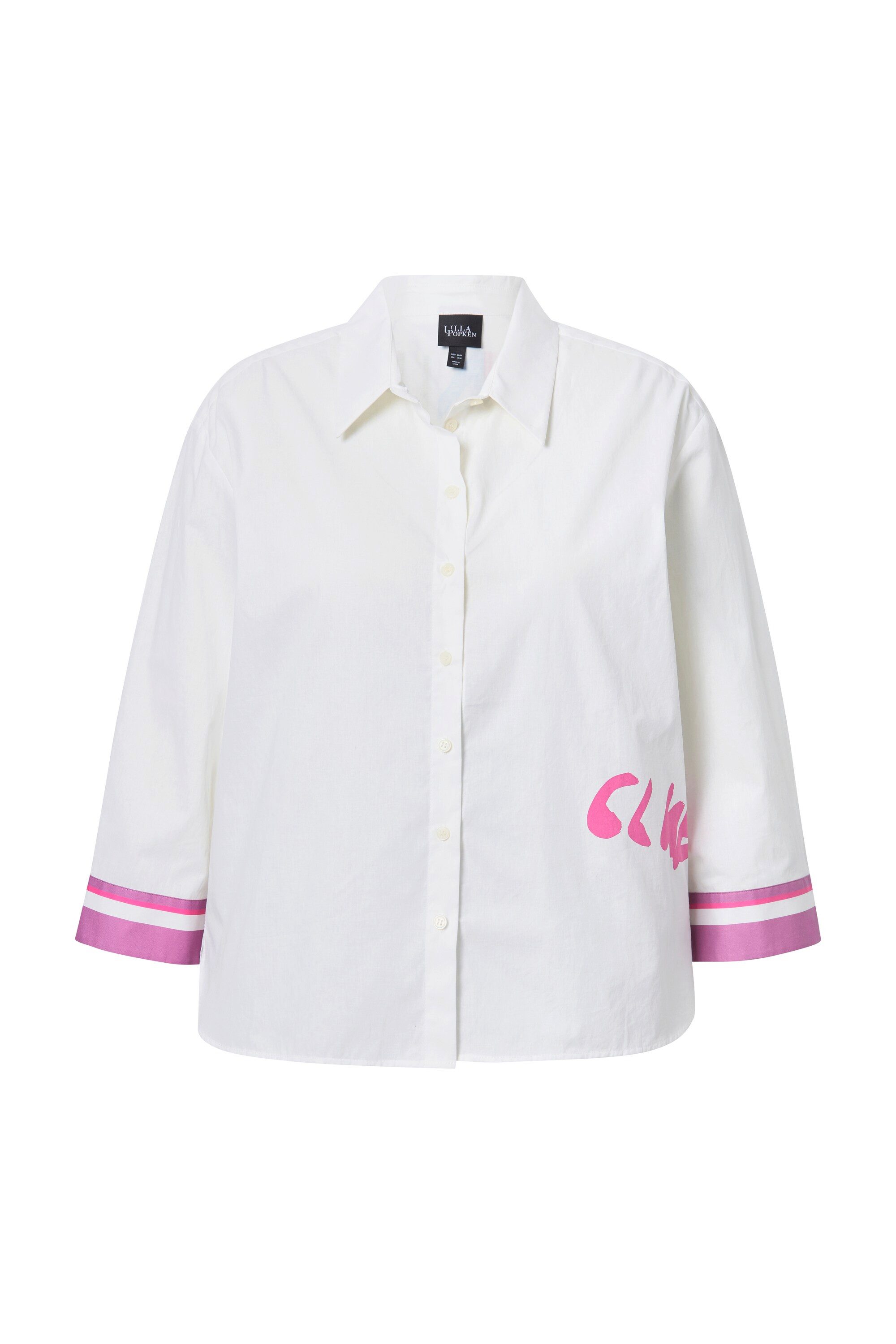 Ulla Popken Hemdbluse Hemdbluse Schriftzug Hemdkragen günstig online kaufen
