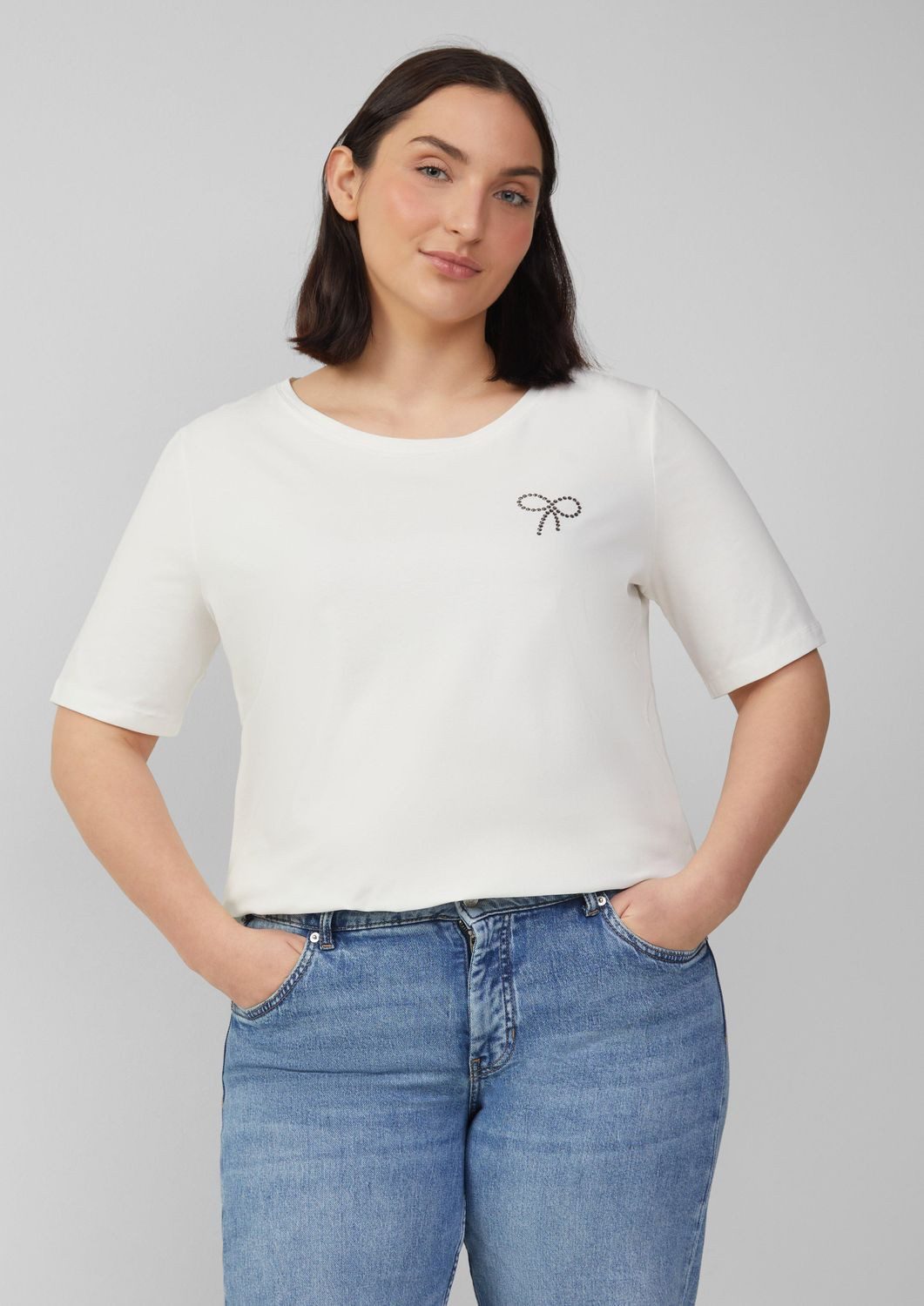 s.Oliver T-Shirt Rundhals, Kurzarm, Schleife, Glitzersteine günstig online kaufen