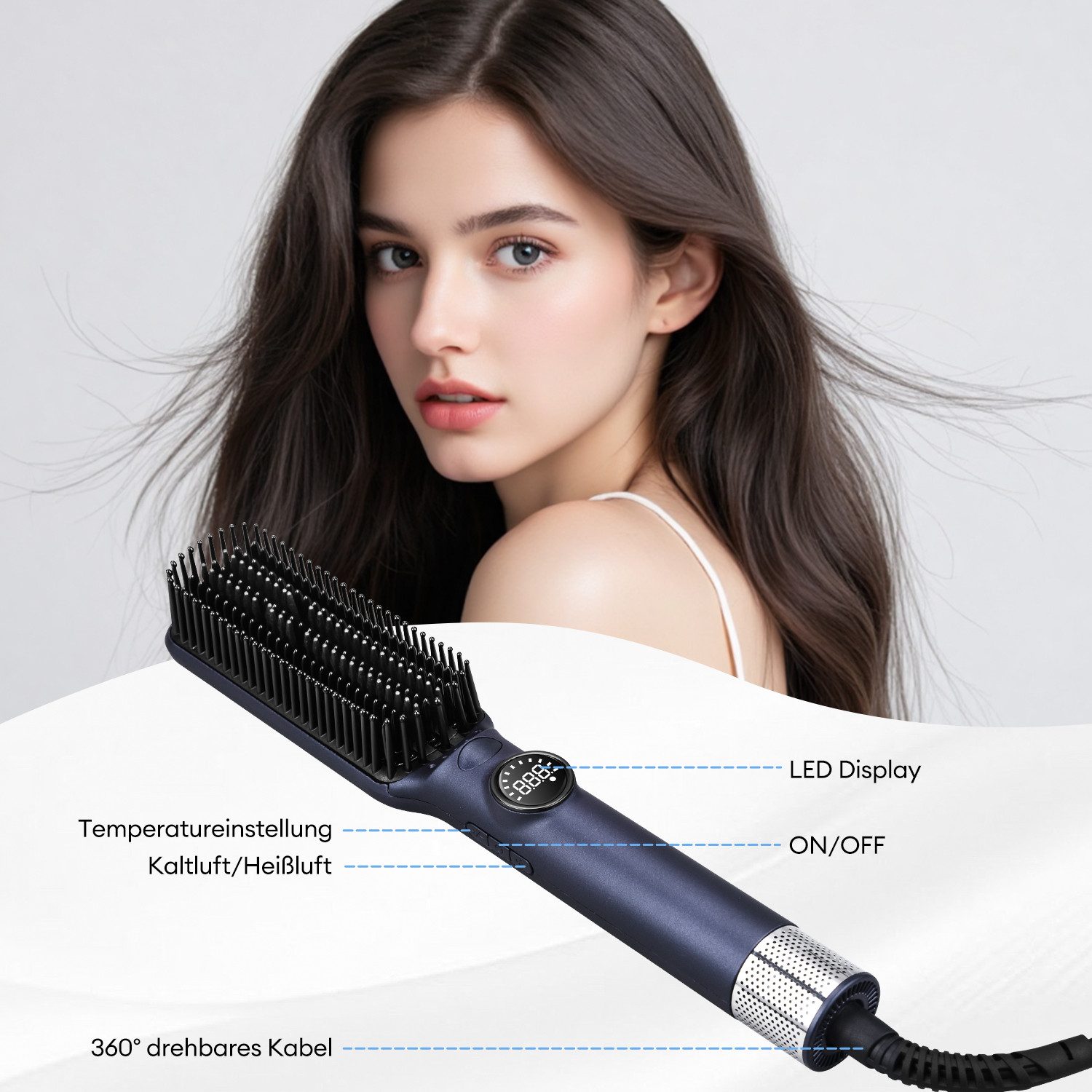 CkeyiN Pro Haarglättbürste,100-230℃,Warmluftbürste,Beheiztes Glättent /KaltlufGlättbürste, LED-Anzeige,Keramikplatte,PTC-Heizung