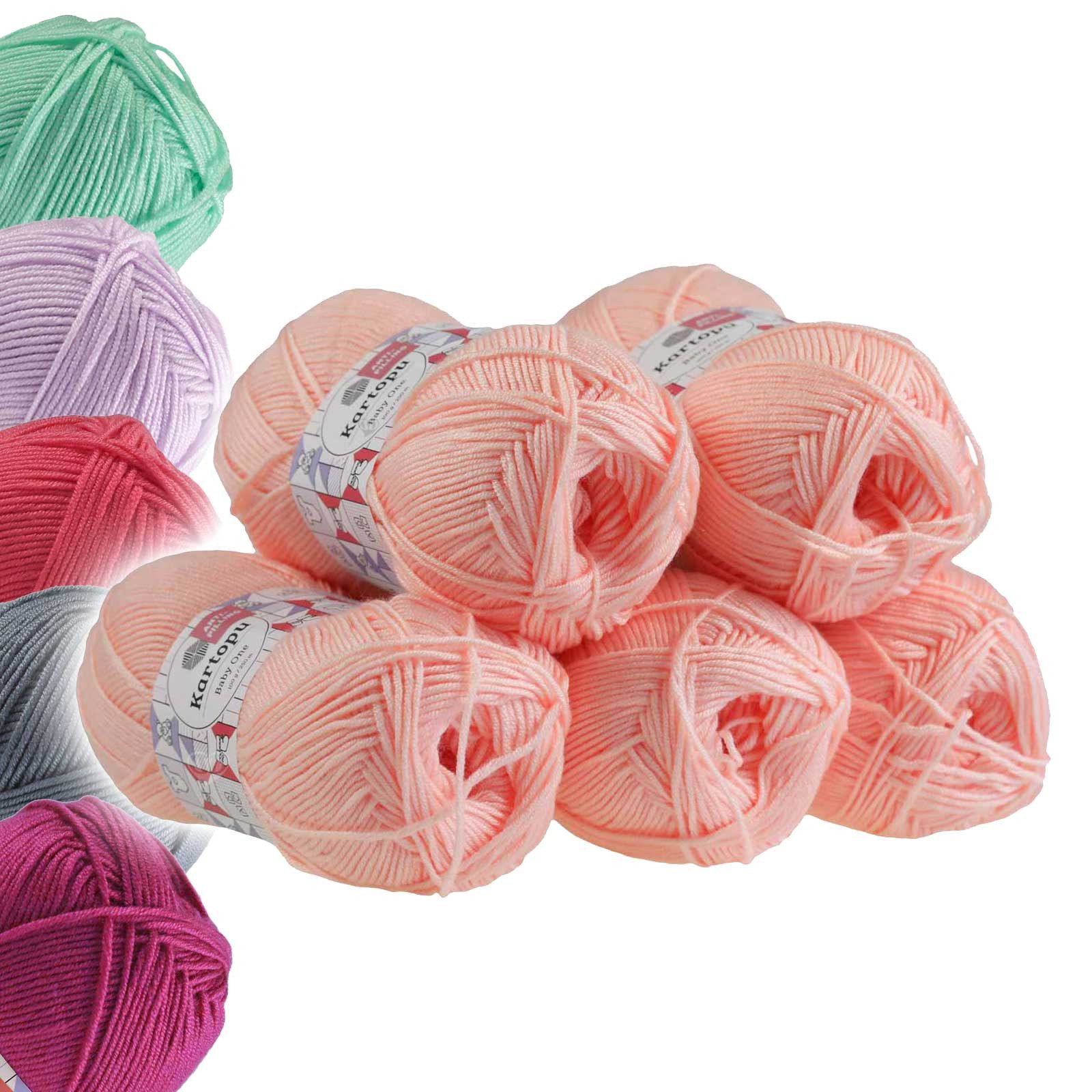Kartopu 5 x 100g Strickgarn Kartopu BABY ONE Antipilling Babywolle Häkelwolle, 1250 m (Sparpaket), K253 hell lachs