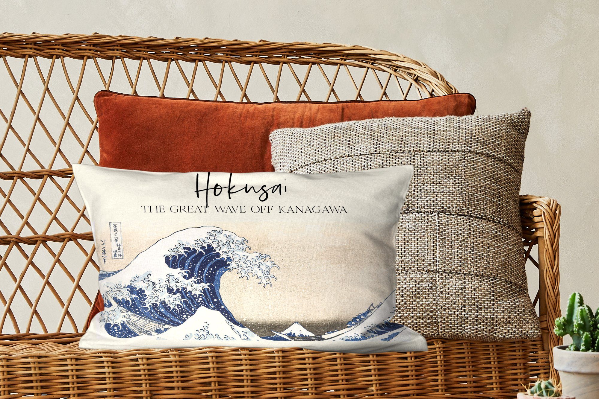 MuchoWow Dekokissen Die Kunst, Füllung, Dekoration, Schlafzimmer Dekokissen Zierkissen, Welle - mit Hokusai große - vor Japanische Wohzimmer Kanagawa